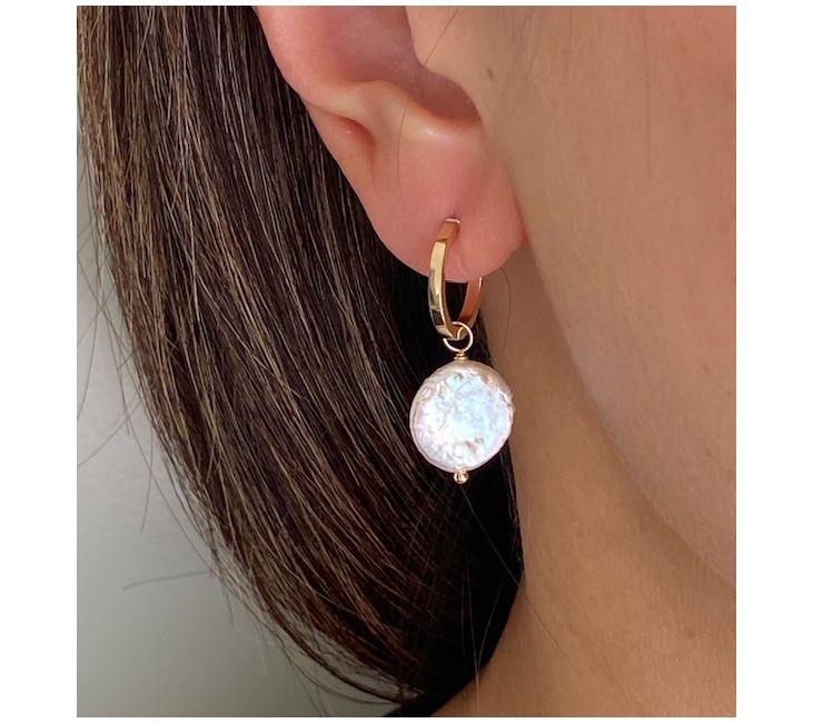 Alkeme 10K Gold Mother of Pearl Disc Hoop Earrings