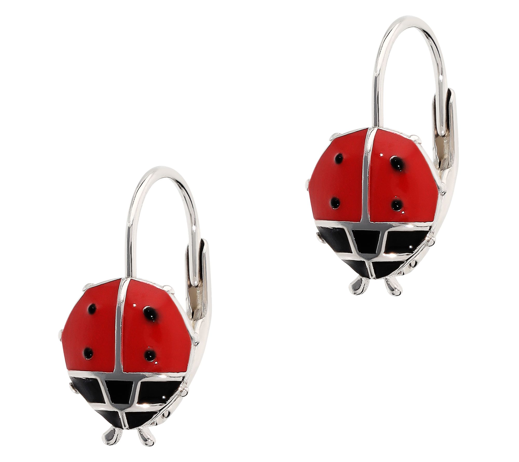 Italian Silver Ladybug Earrings, Sterling