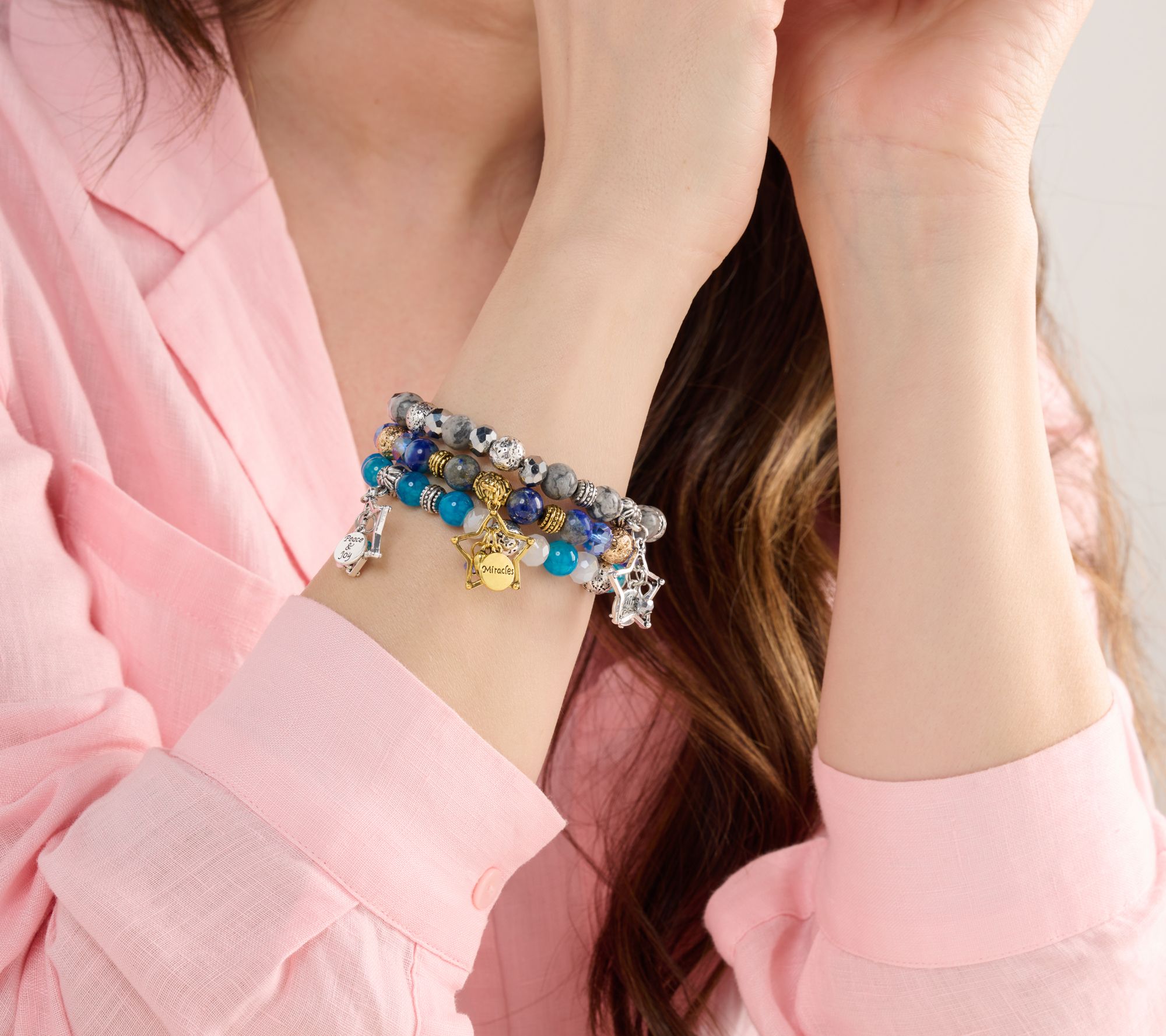 Zorbitz Set of 3 Lava Bead & Gemstone Holiday Charm Bracelet