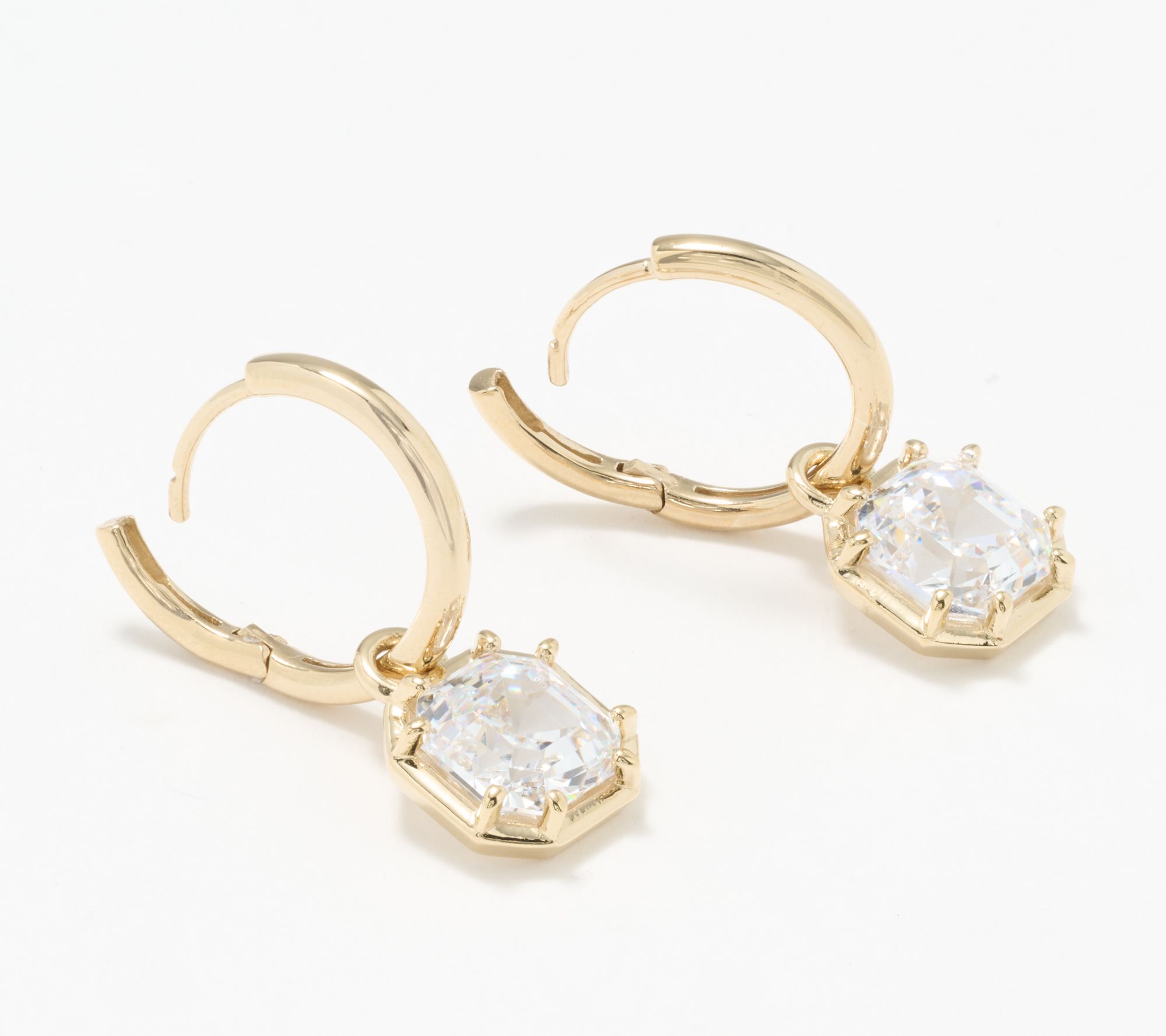 Diamonique Classics Huggie Hoop Asscher Drop Earrings, Sterl