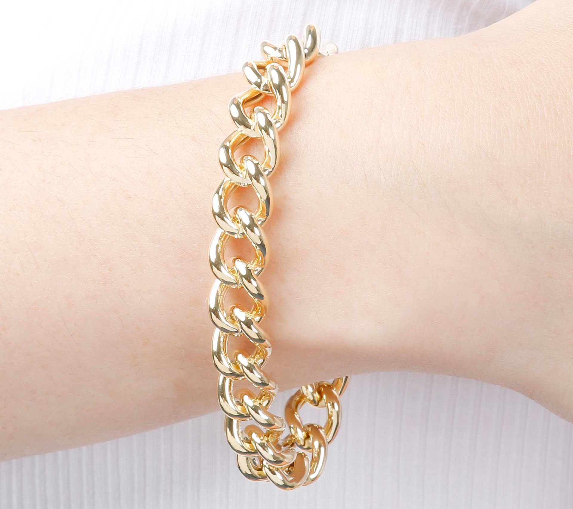 Veronese 18K Plated Polished Bold Curb Link Bracelet, 21.2g
