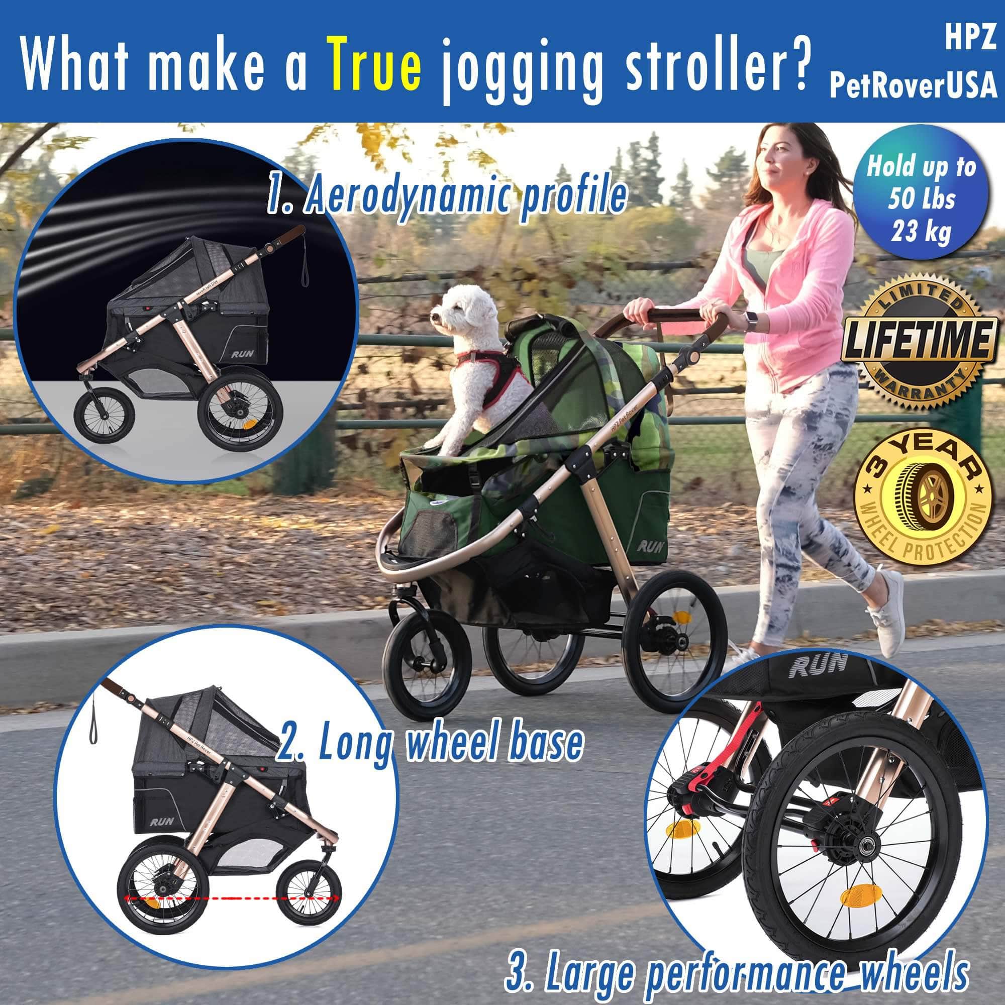 HPZ™ PET ROVER RUN Performance Jogging Sports Stroller for Small/Medium Dogs, Cats and Pets (Green Camo)