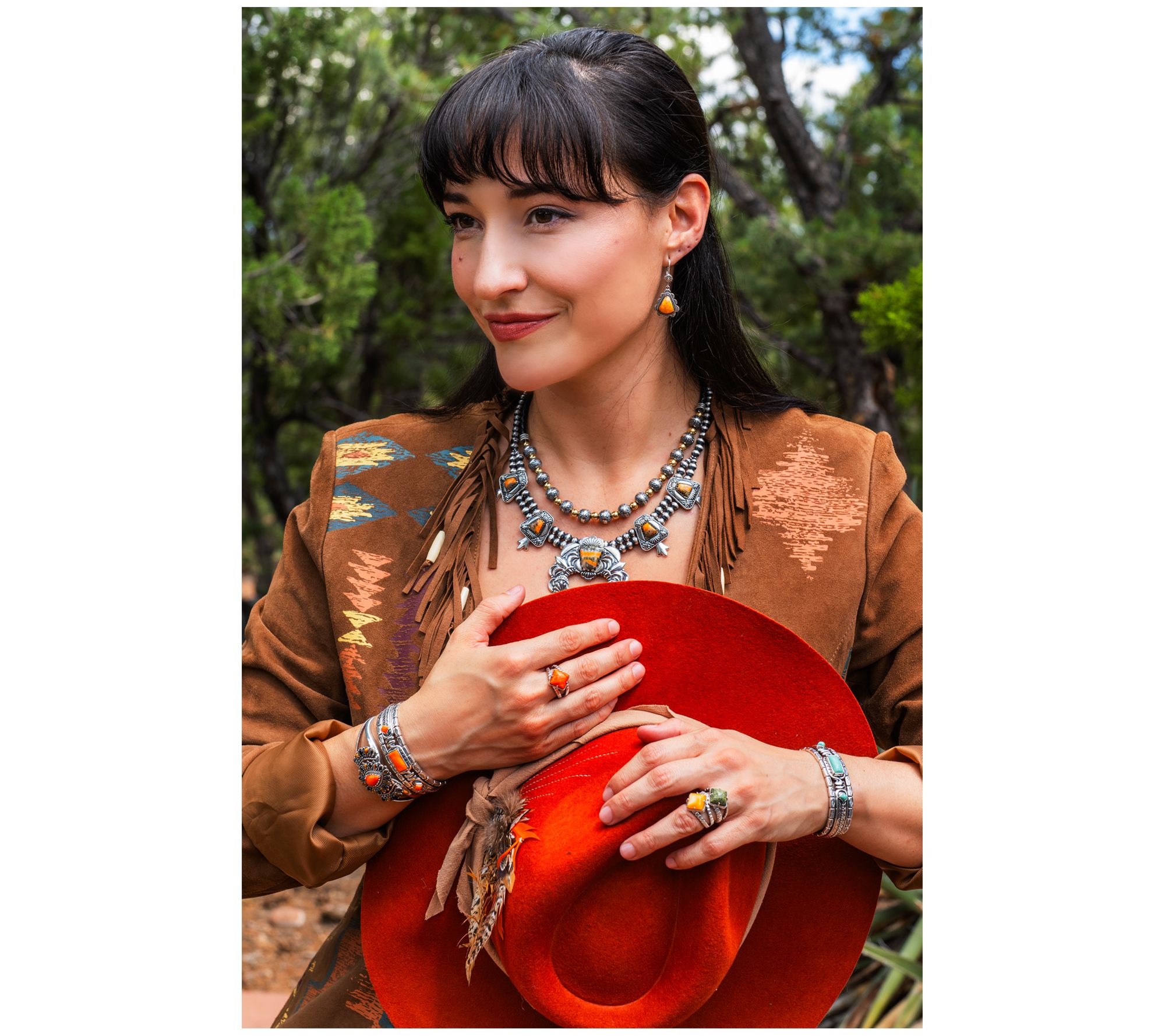 American West Sterling Silver Triangle Gemstone & ScallopEarrings