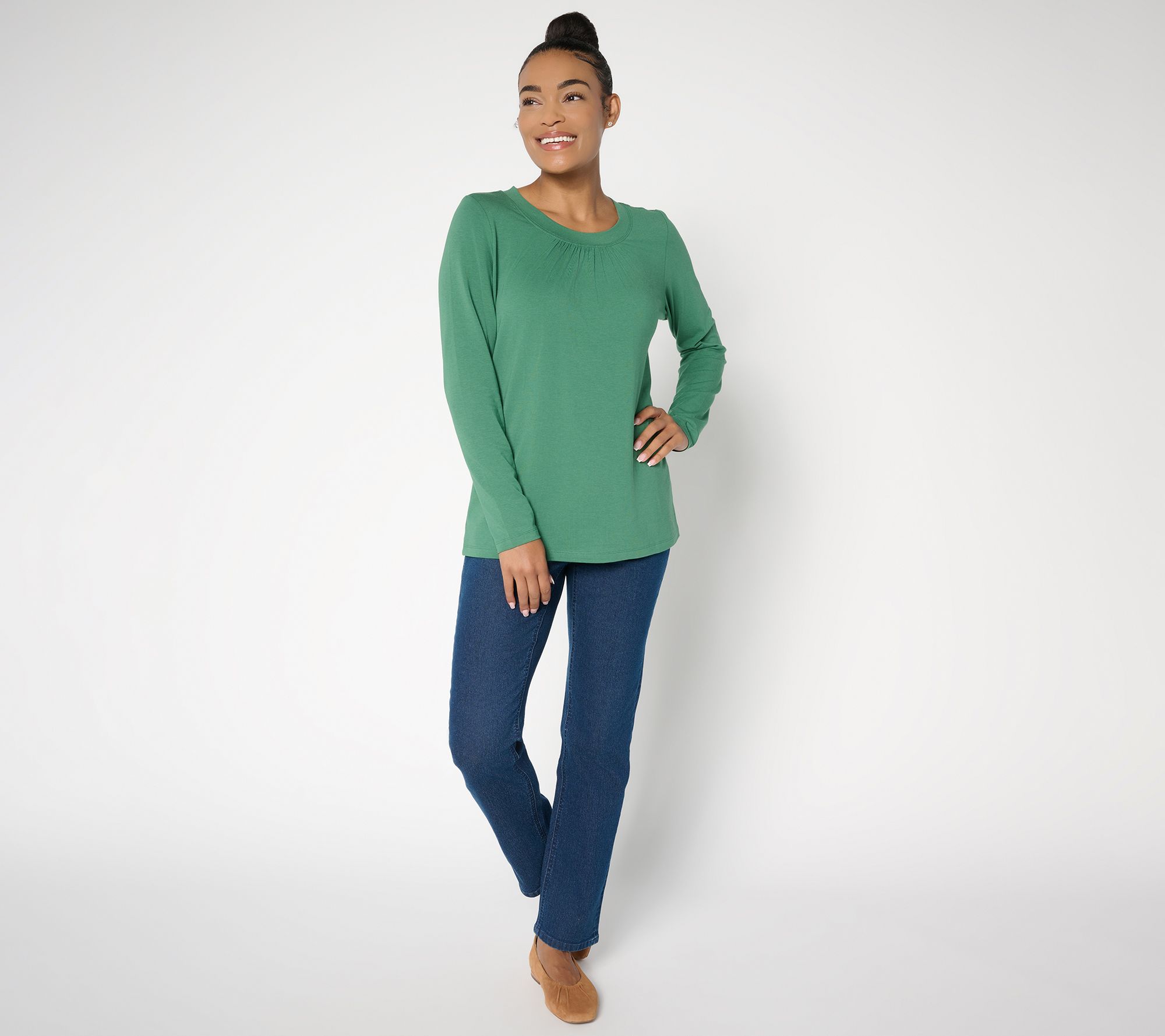 Denim & Co. Essentials So Soft Jersey Ruched Neck Top