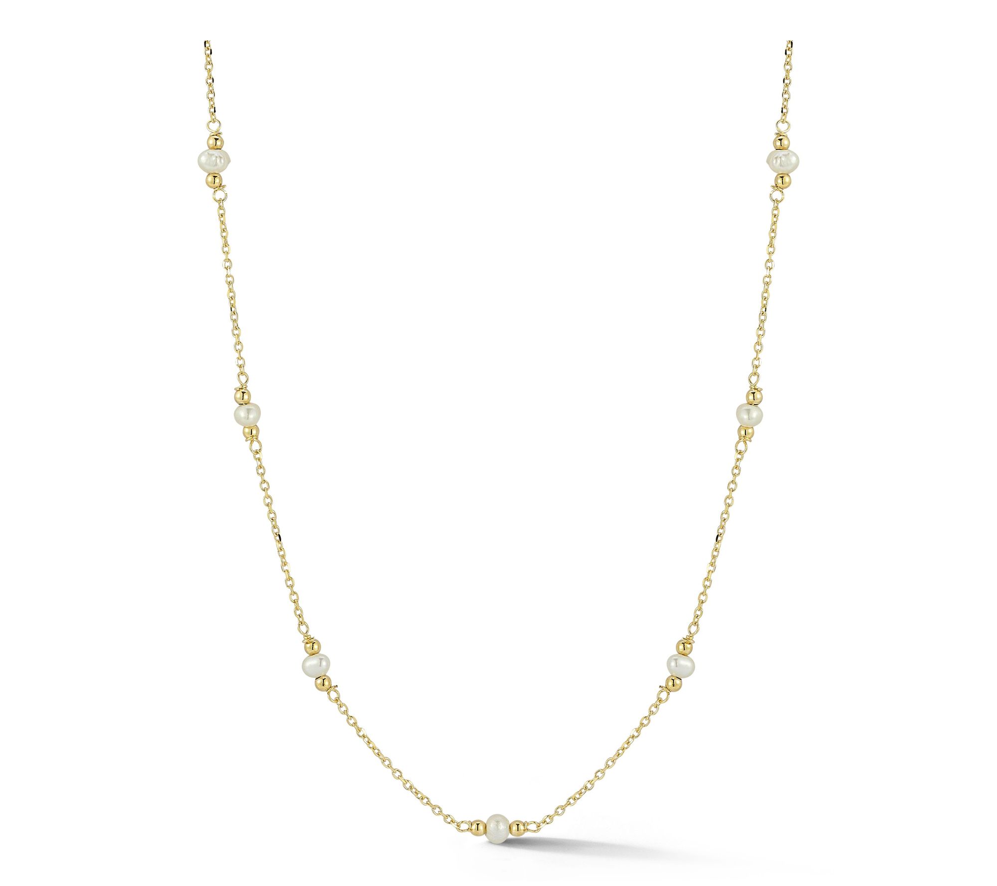 Italian Gold Cultured Pearl Station Necklace, 14K