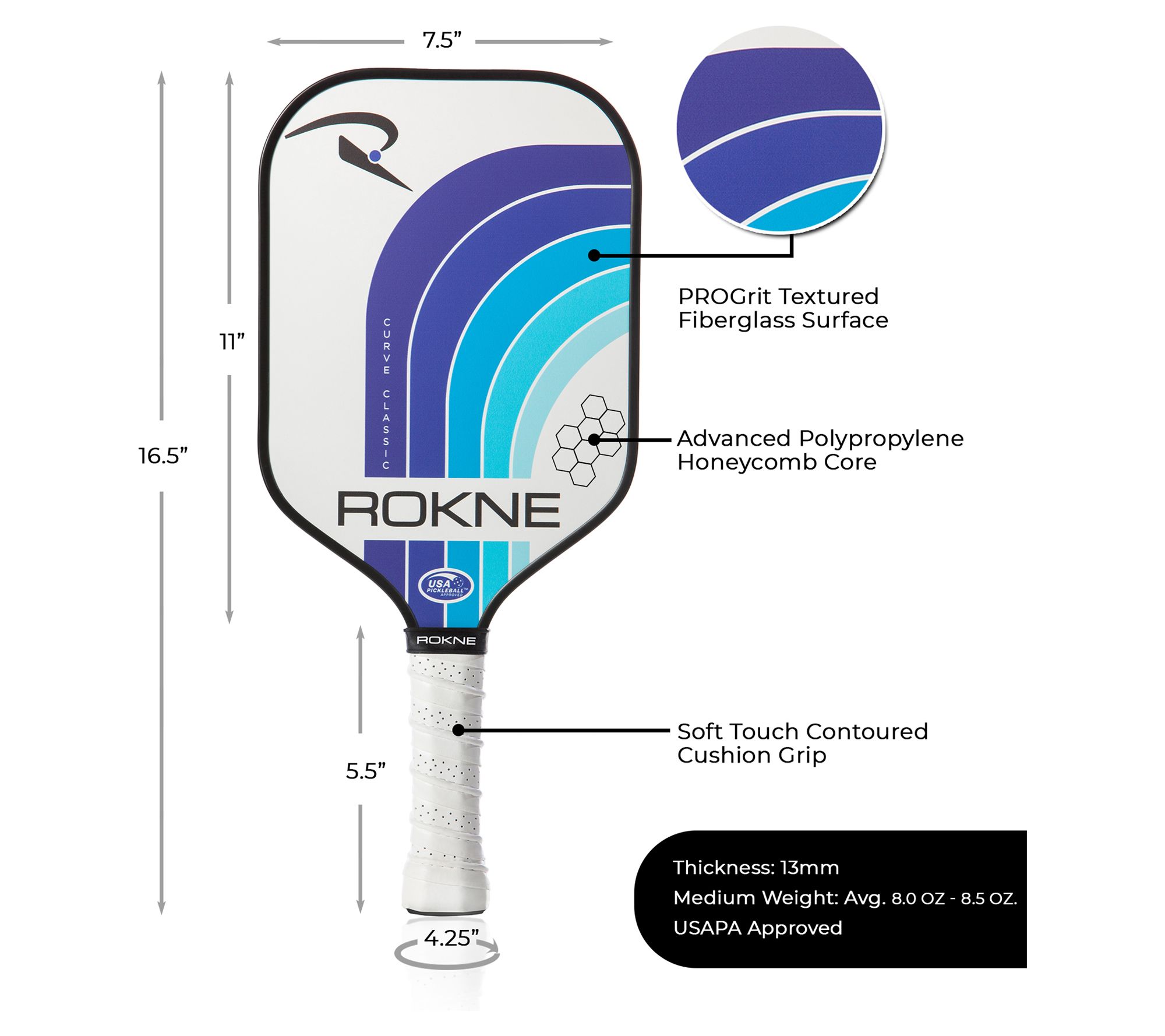 ROKNE Curve Classic Pickleball Paddle Set - Deep Sea