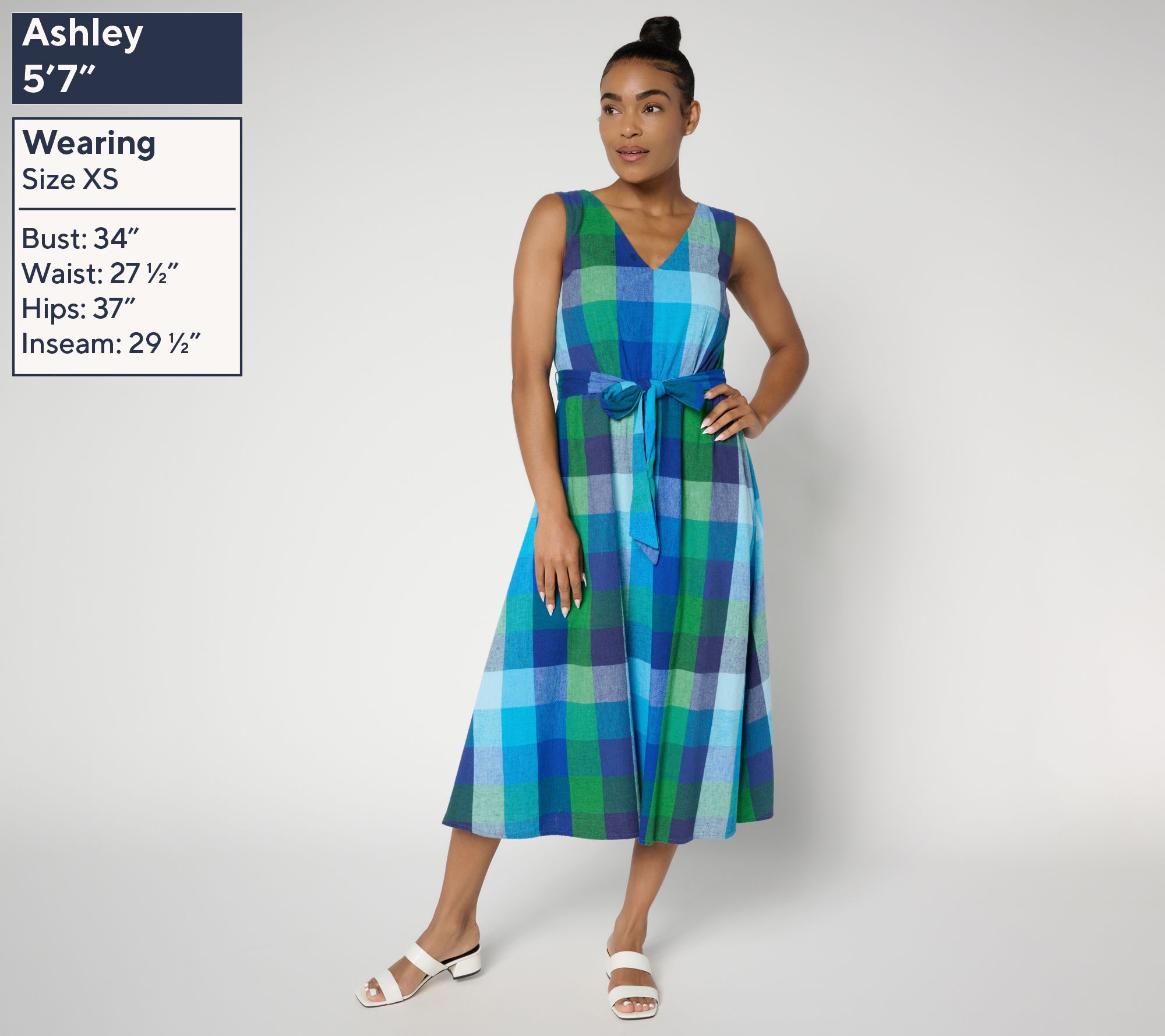 Isaac Mizrahi Live! Regular Madras Plaid Midi Dress with Self Belt