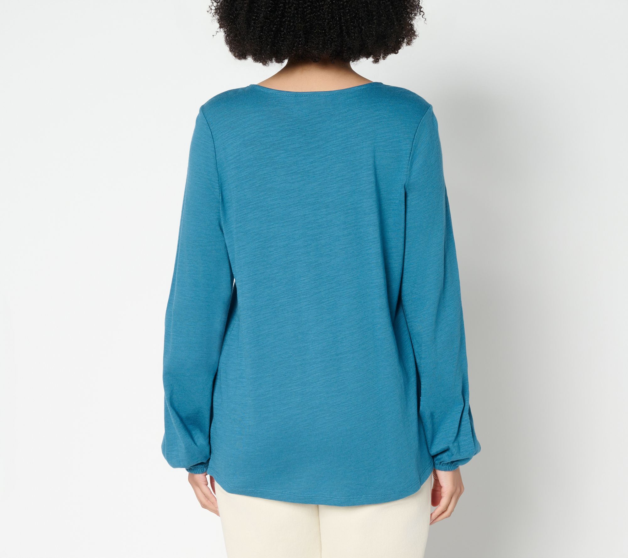 Belle by Kim Gravel Slub Knit V Neck Blouson Sleeve Top