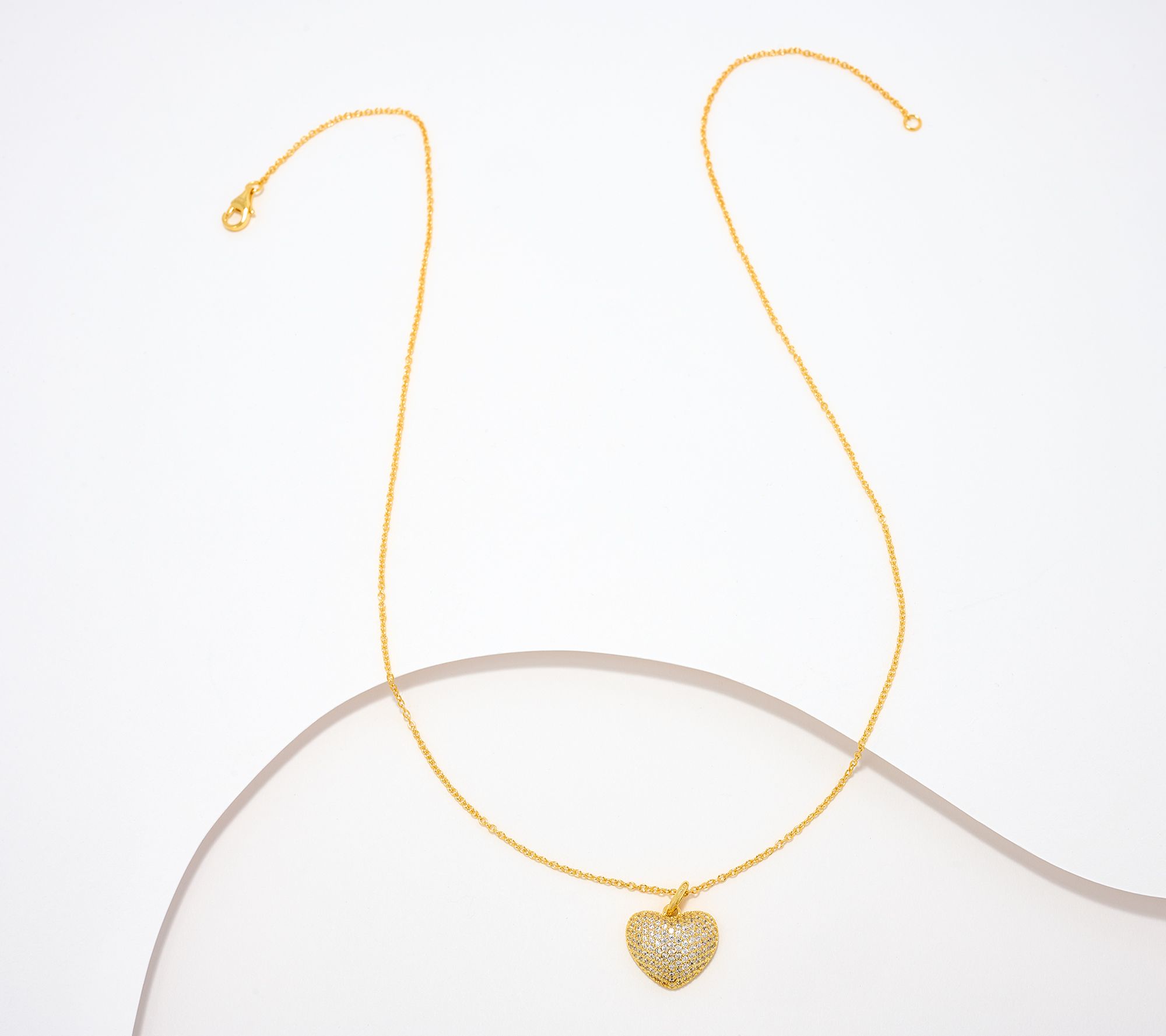 Diamonique Puffed Symbol Pendant Necklace, 14K Gold Plated