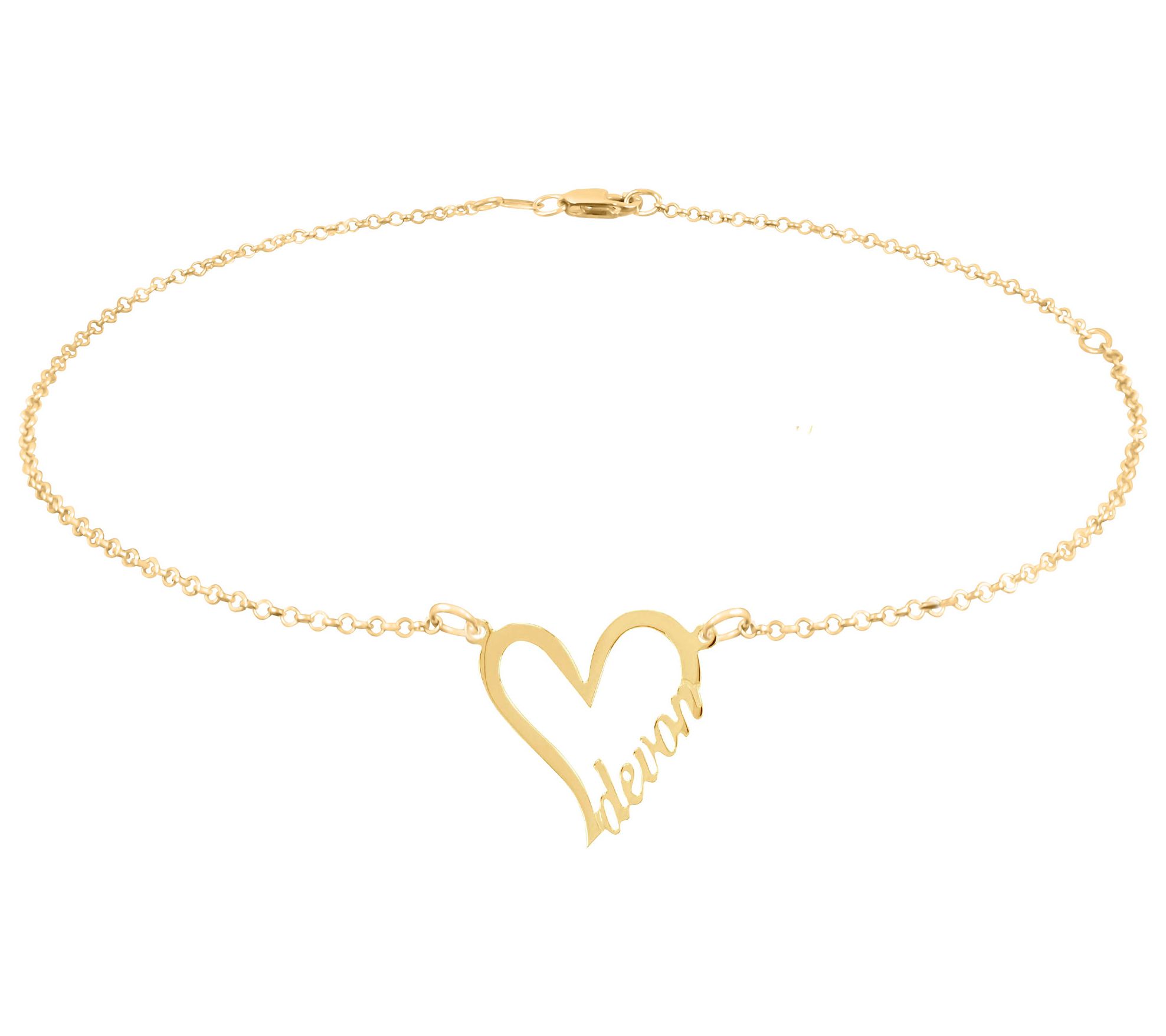 Personalized 14K Gold-Plated Heart w/ Name Ankle Bracelet