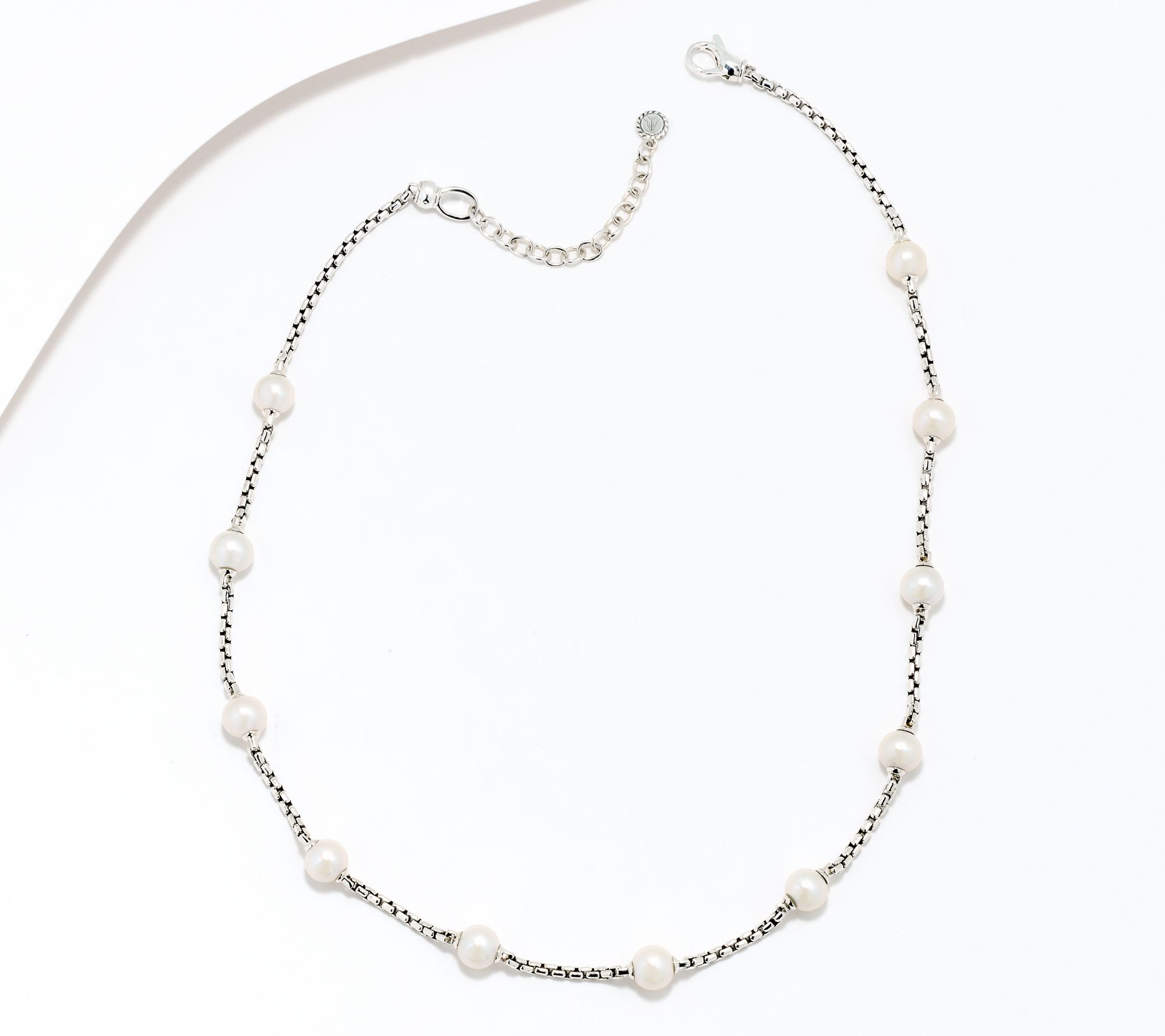 JAI Sterling Silver Cultured Pearl 2.7mm Box Chain Necklace