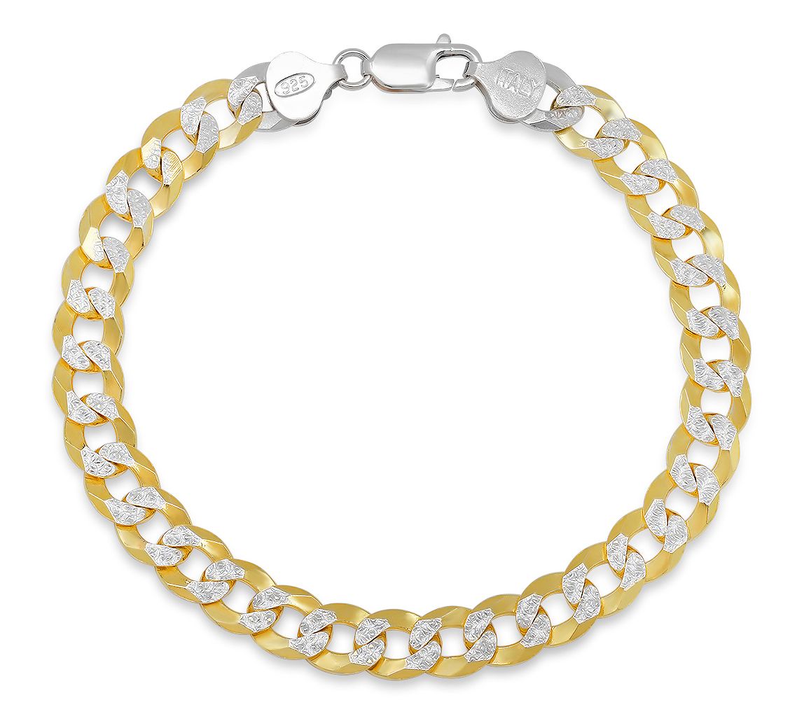 Silver Style Two-Tone Curb Link Bracelet, Sterling