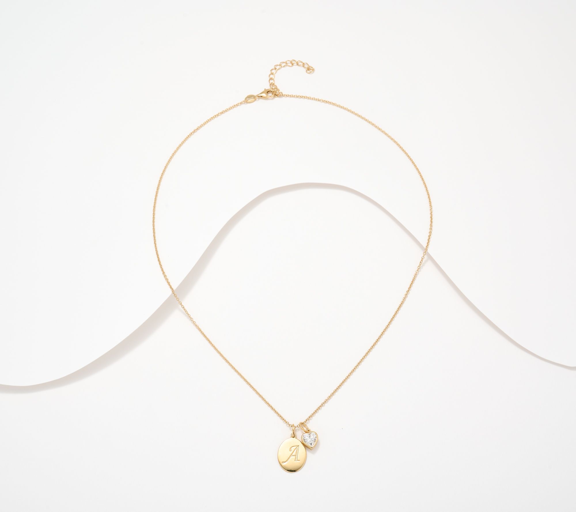 Diamonique Classics Initial Charm Necklace, Gold Plated