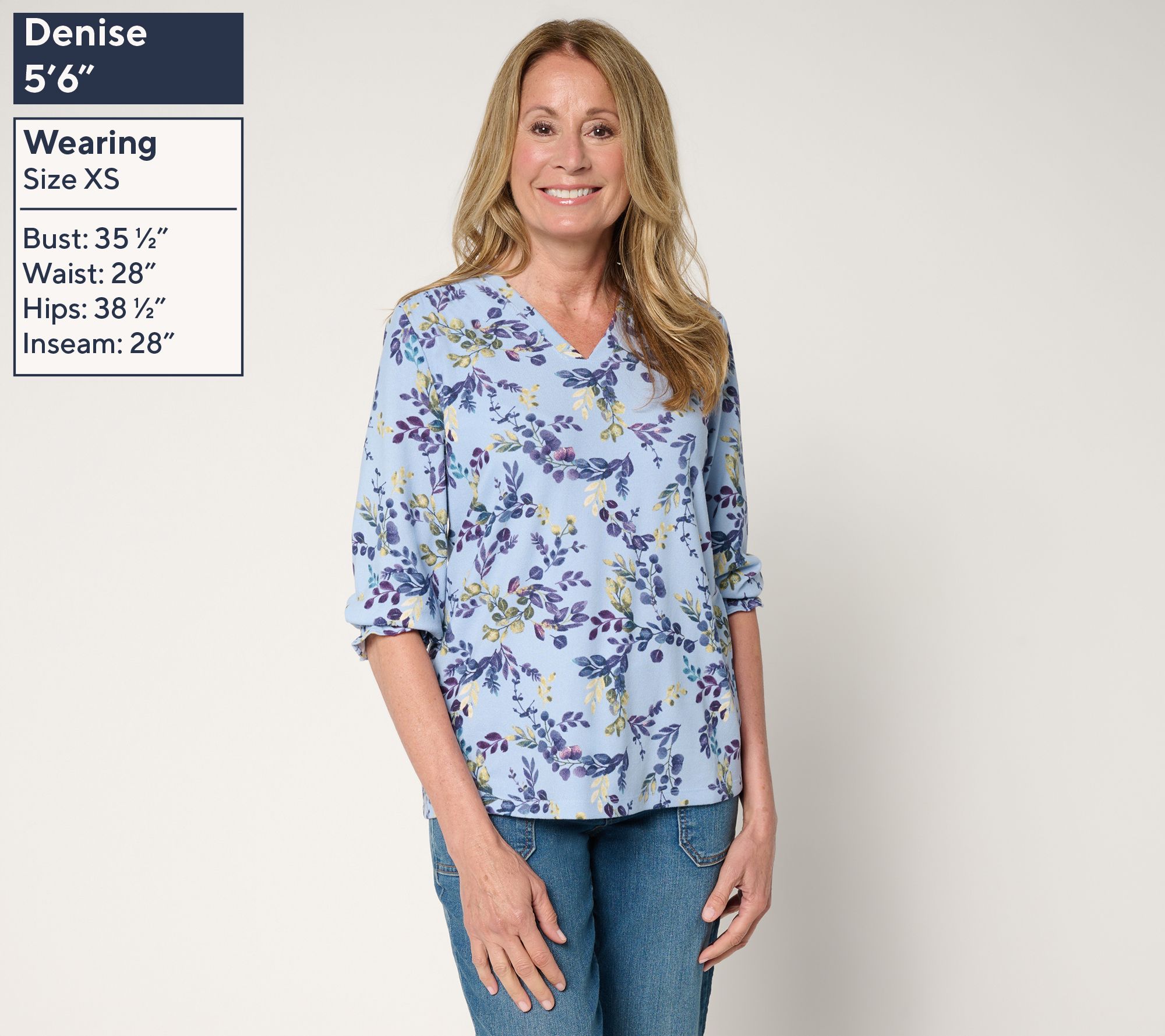 Denim & Co. Printed Heavenly Jersey V-Neck Top