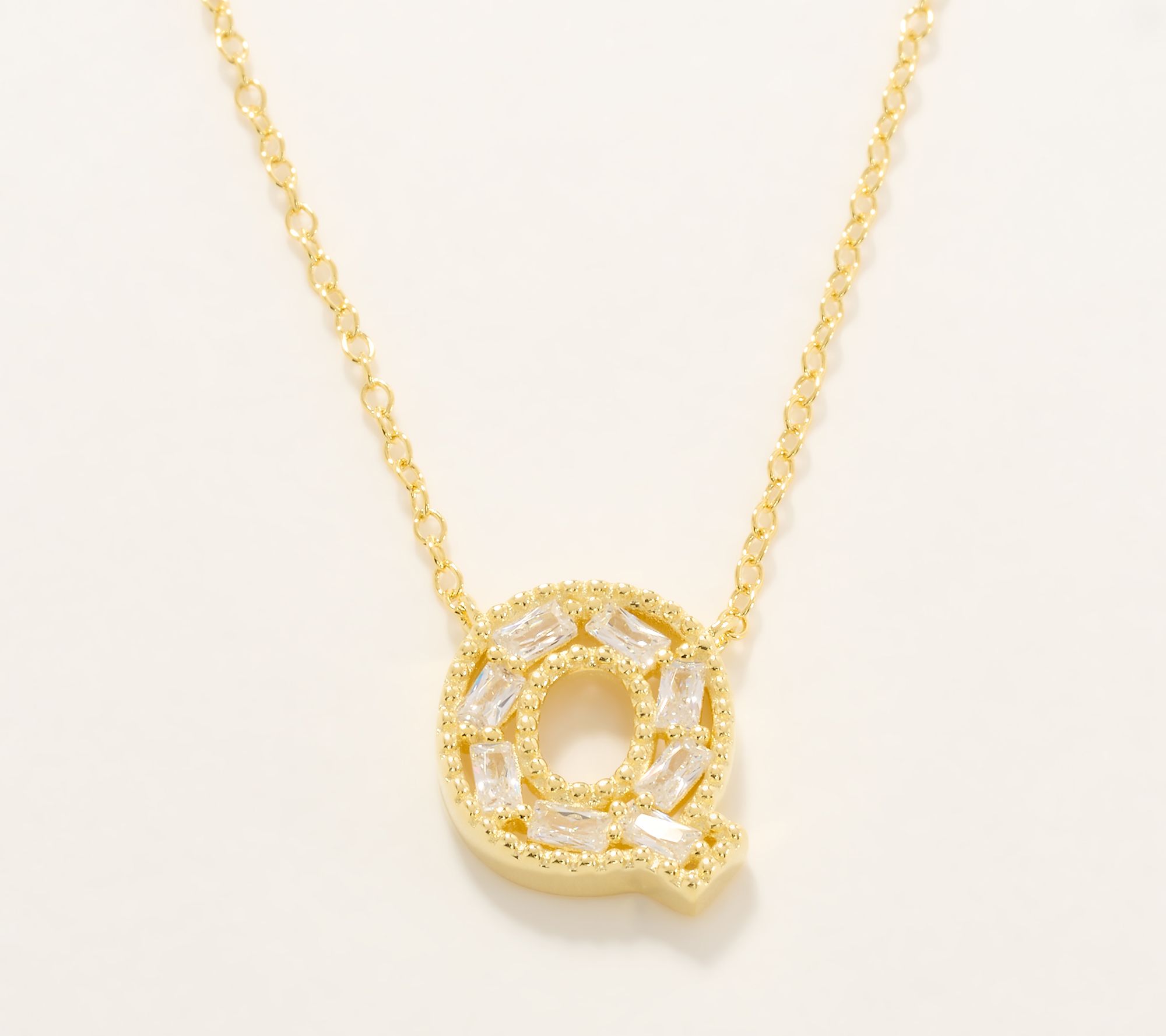 Diamonique Pave Initial Necklace, 14K Plated