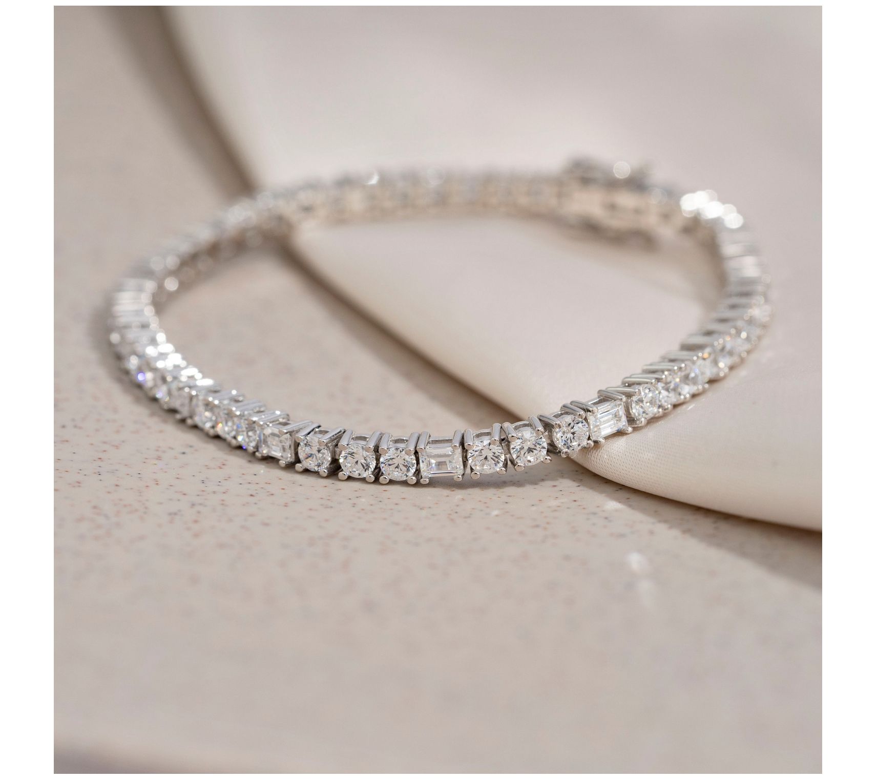 Diamonique Round and Baguette Tennis Bracelet,Platinum Clad