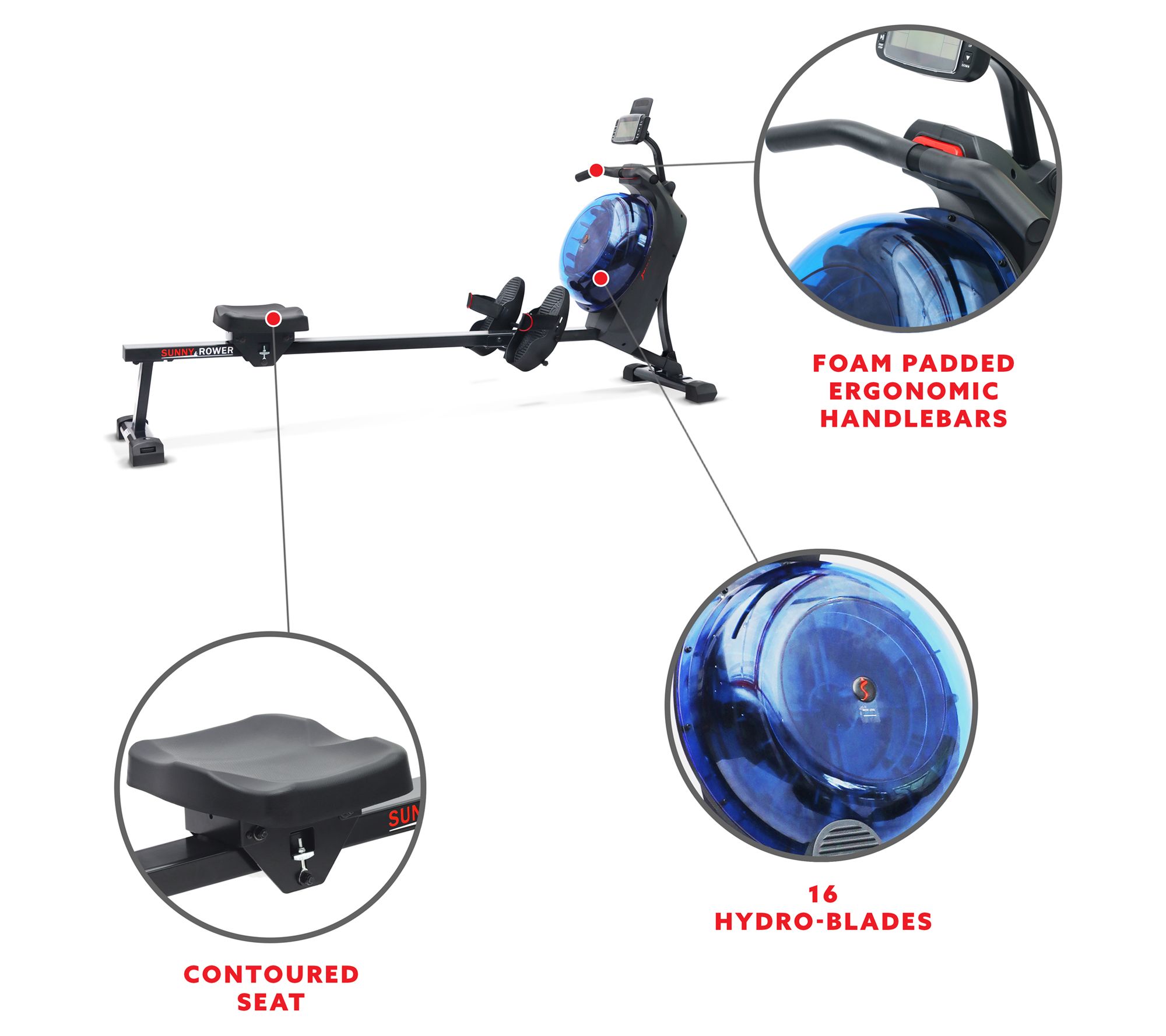 Sunny Health Fitness Smart Magnetic Water Rower