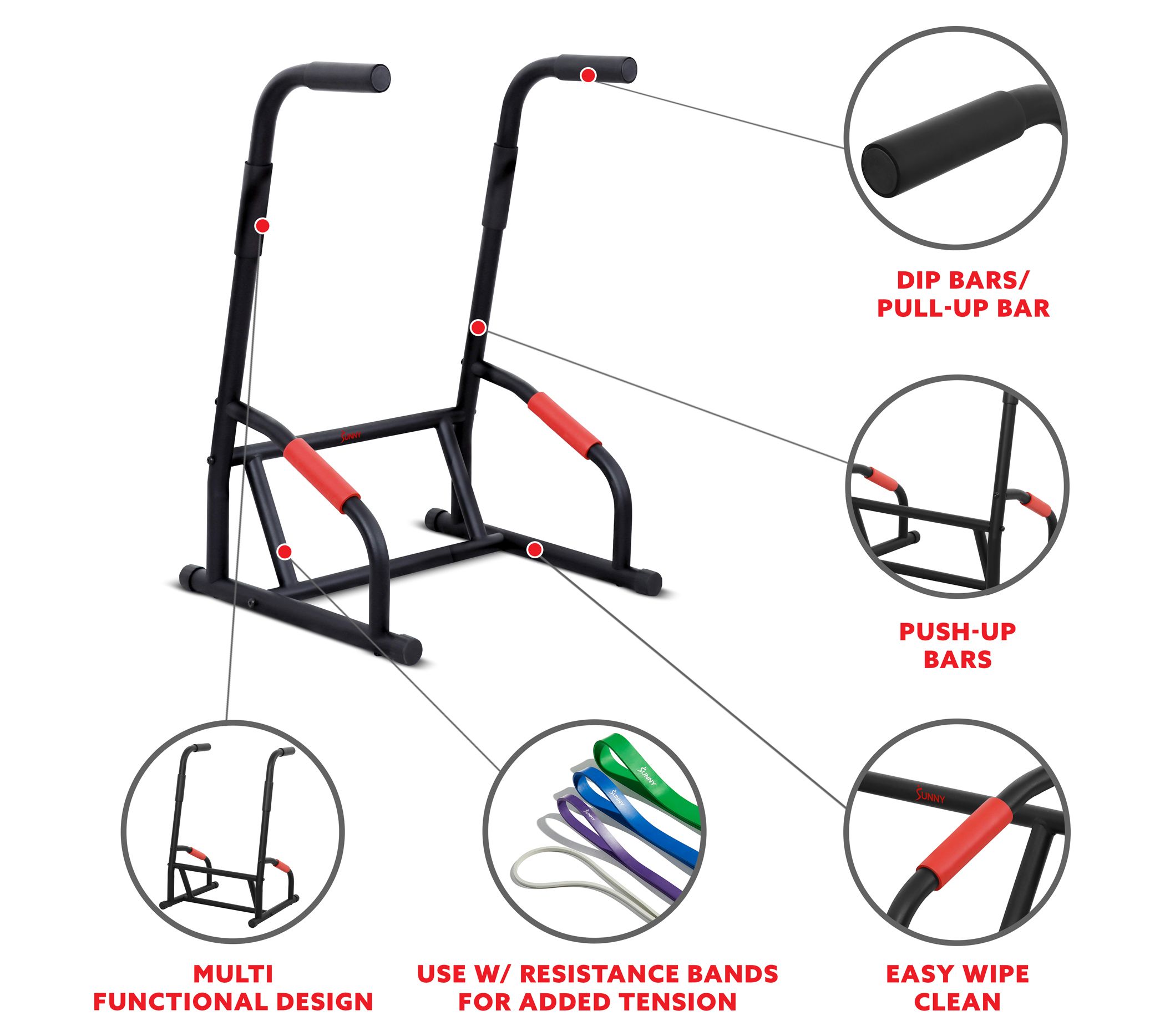 Sunny Health & Fitness Multifunction Dip Statio n Strength Bar