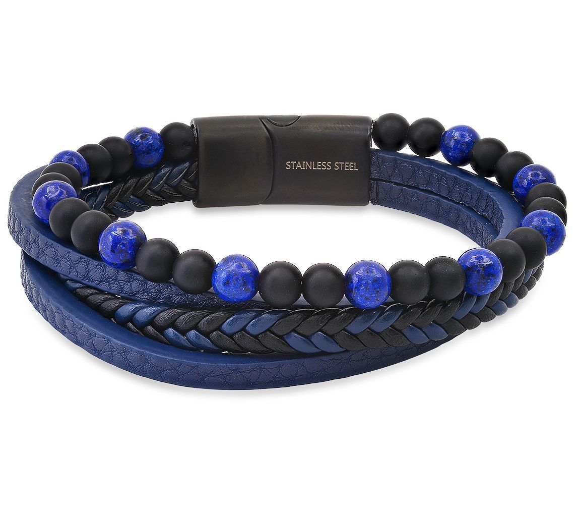 Steel By Design Men's Leather Gemstone LayeredBracelet