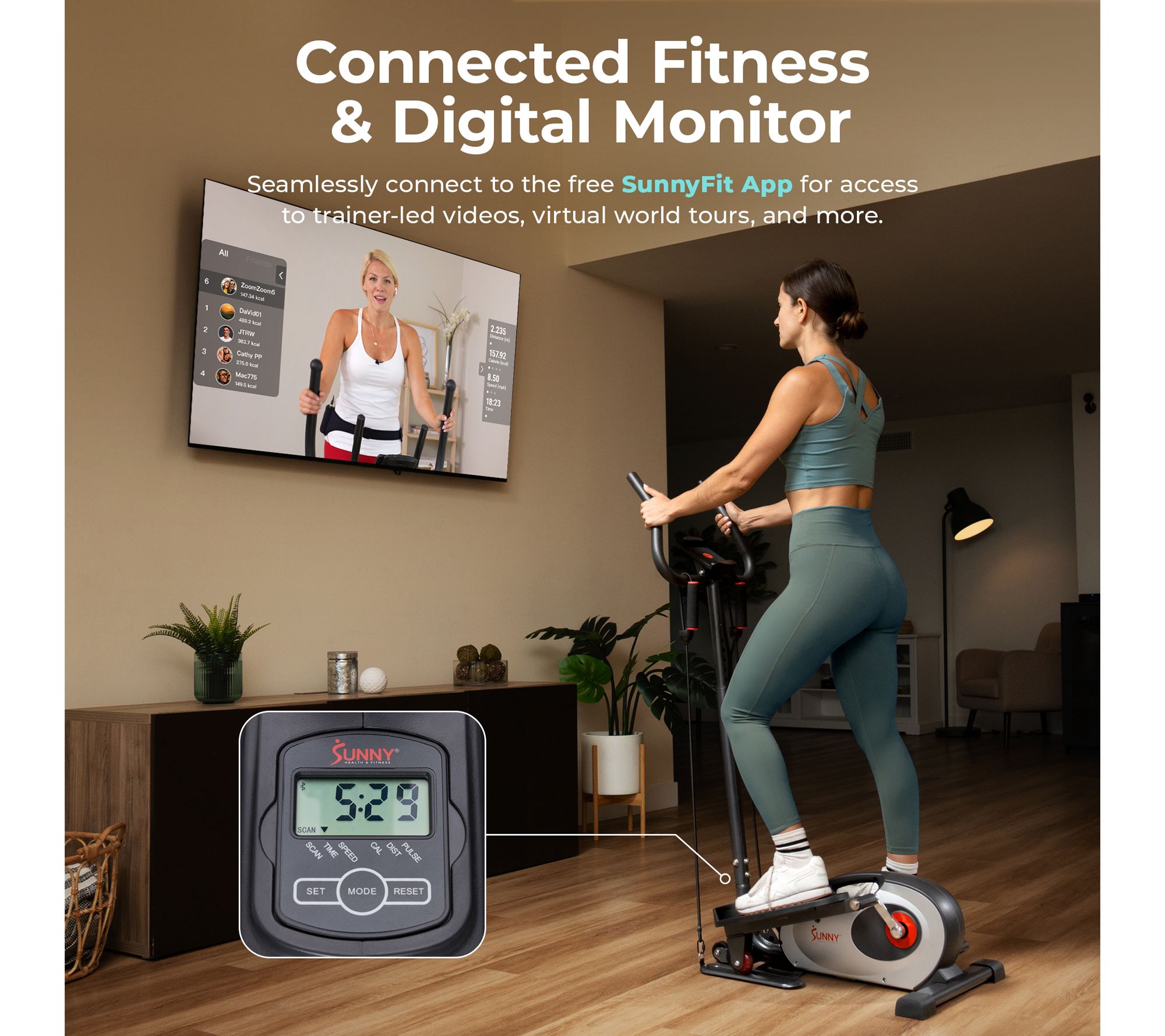Sunny Smart Compact Elliptical w Elastic Bands