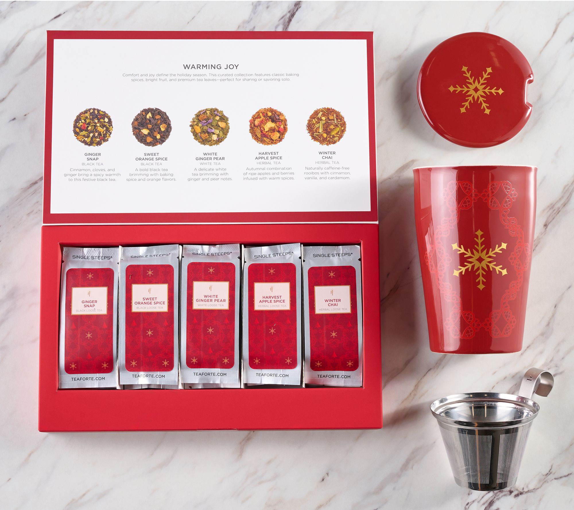 SH12/8 Tea Forte 15ct Warming Joy Single Steeps w/ Steeping Cup