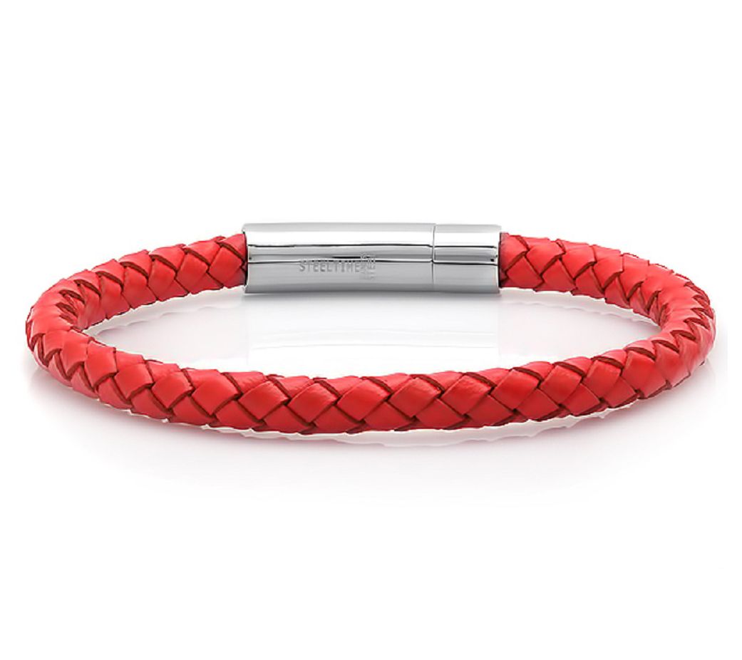 Steel By Design Men's Red Braided Leather Bracelet