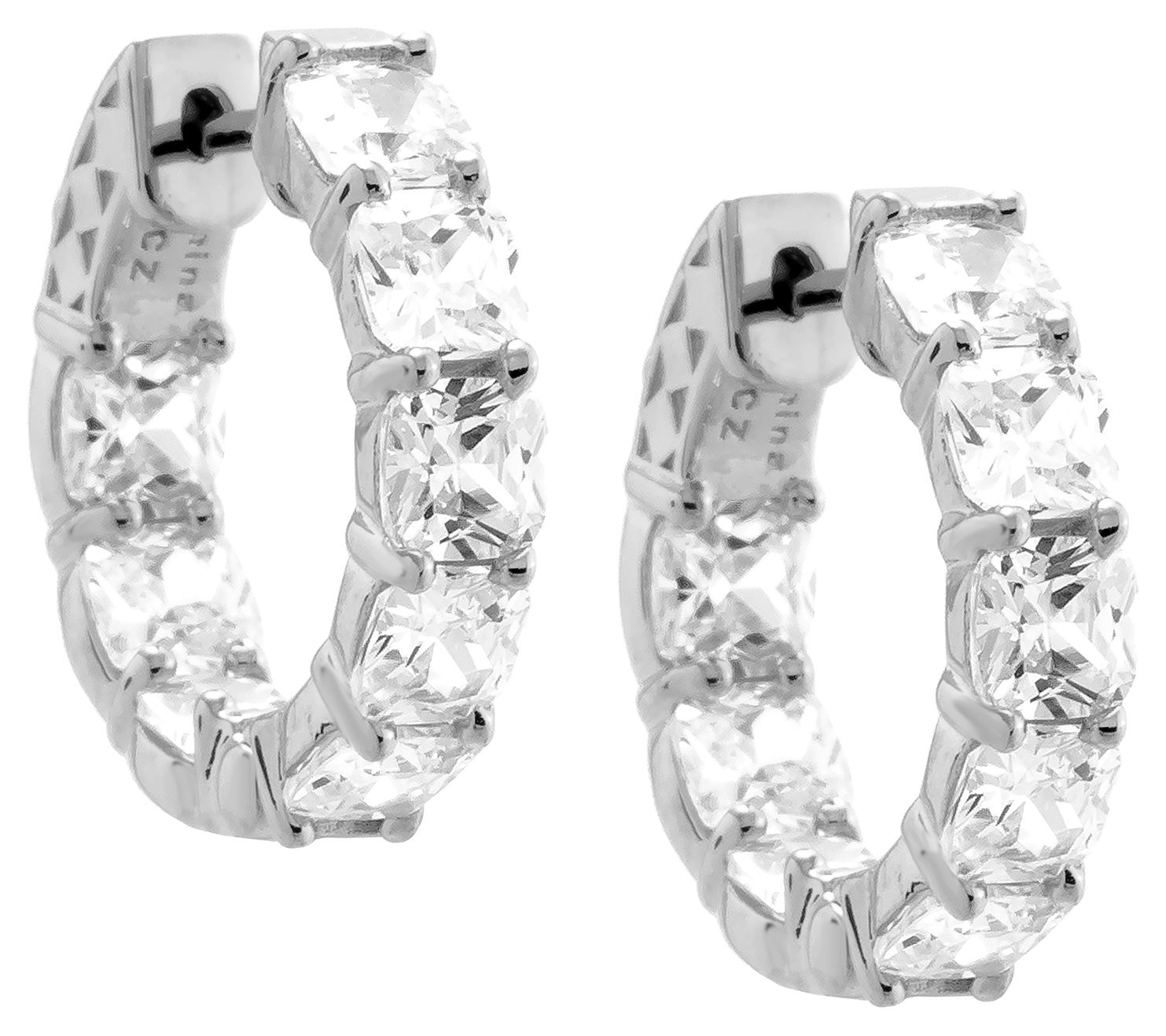 Diamonique 4.00 cttw Cushion Cut Hoop Earrings, Sterling