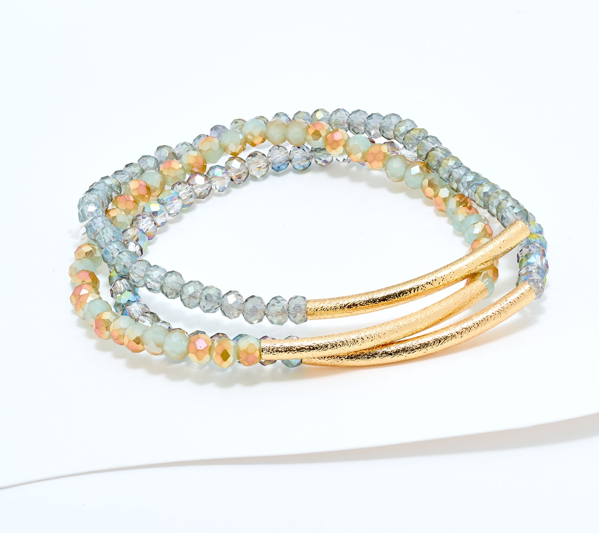 Susan Graver Set of 3 Simulated Gold Bar Stretch Bracelets