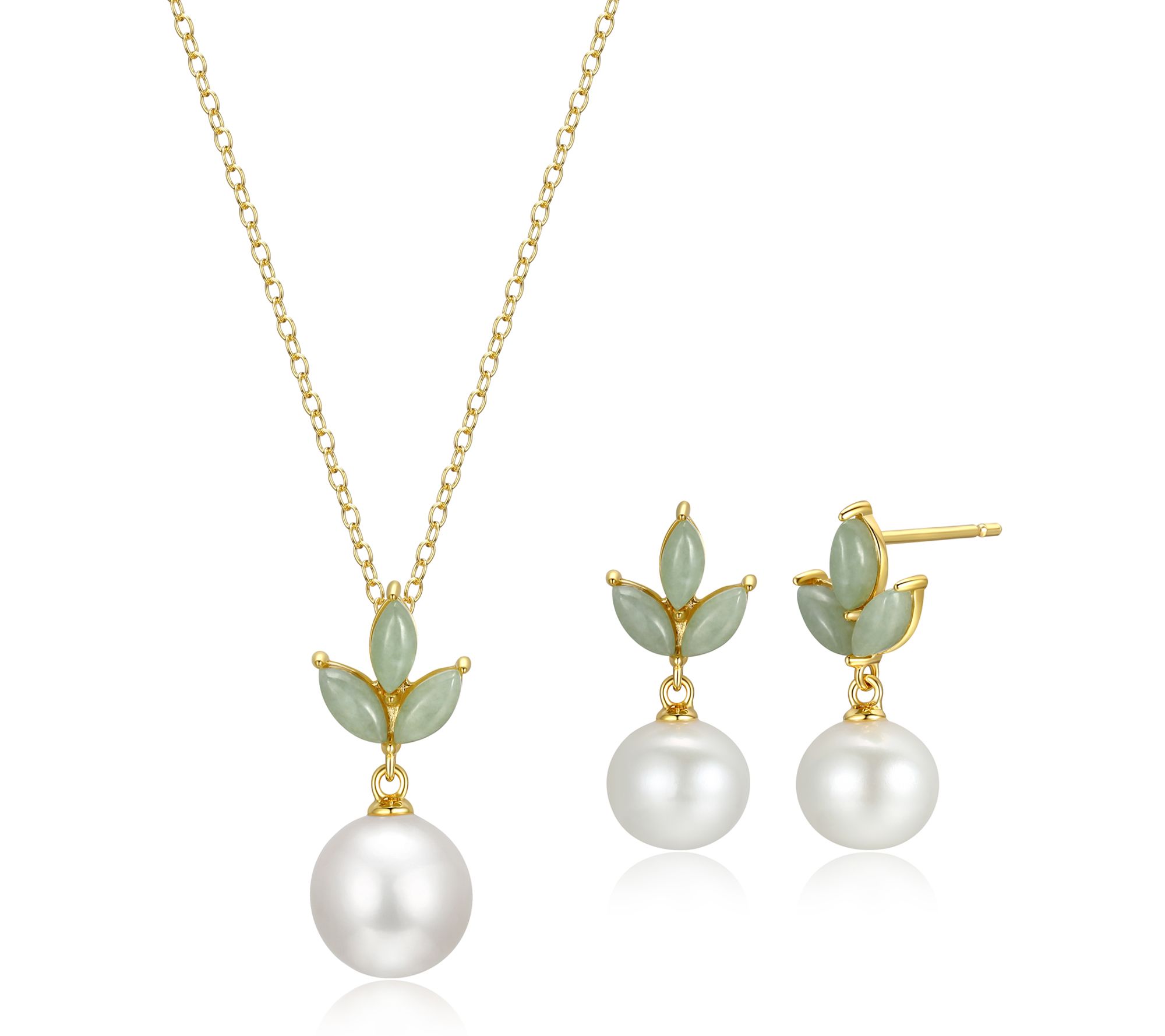 Affinity Cultured Pearl & Jade Earring NecklaceSet, 18k Plate