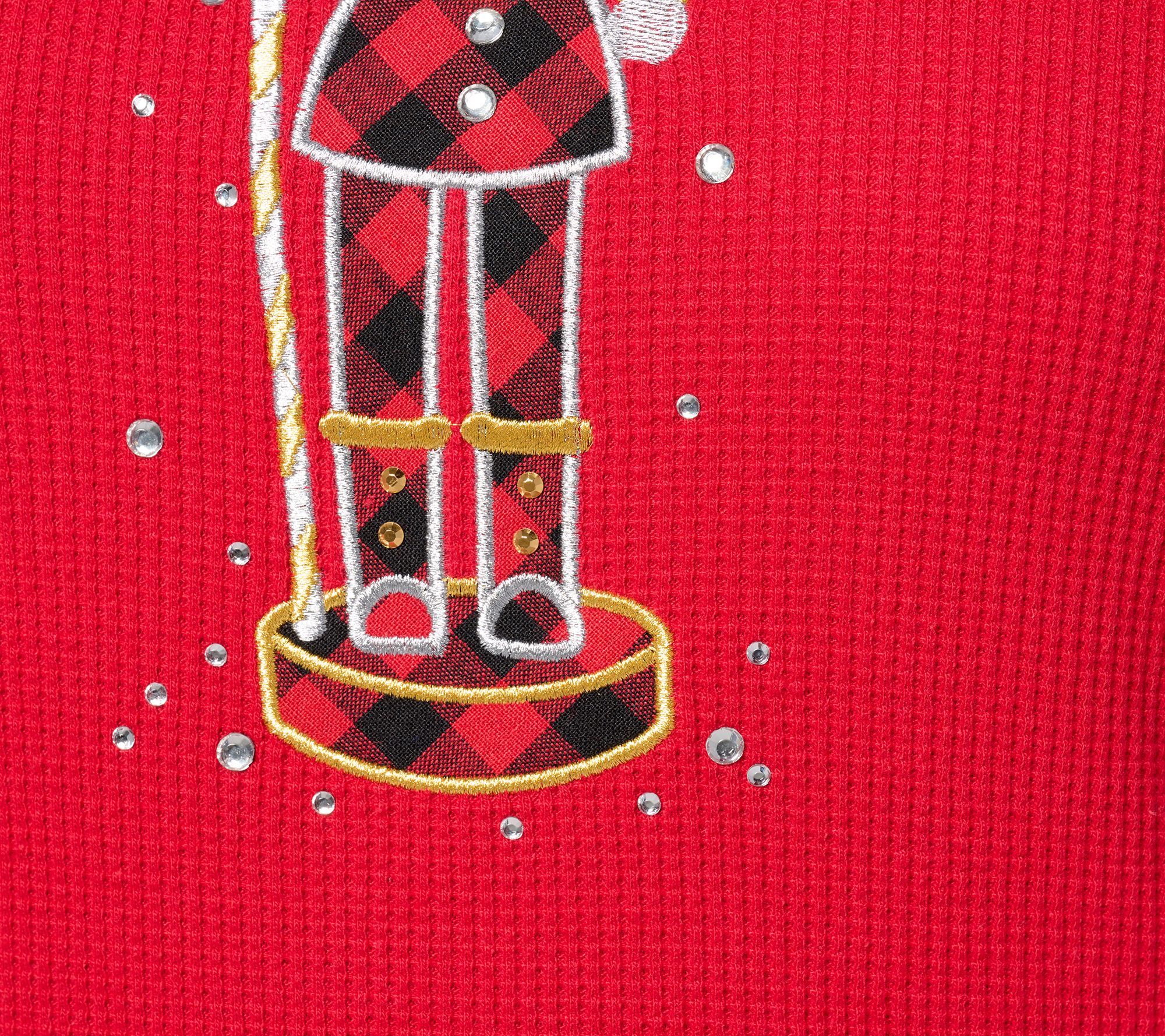 Quacker Factory Waffle Knit Top with Plaid Motif Detail