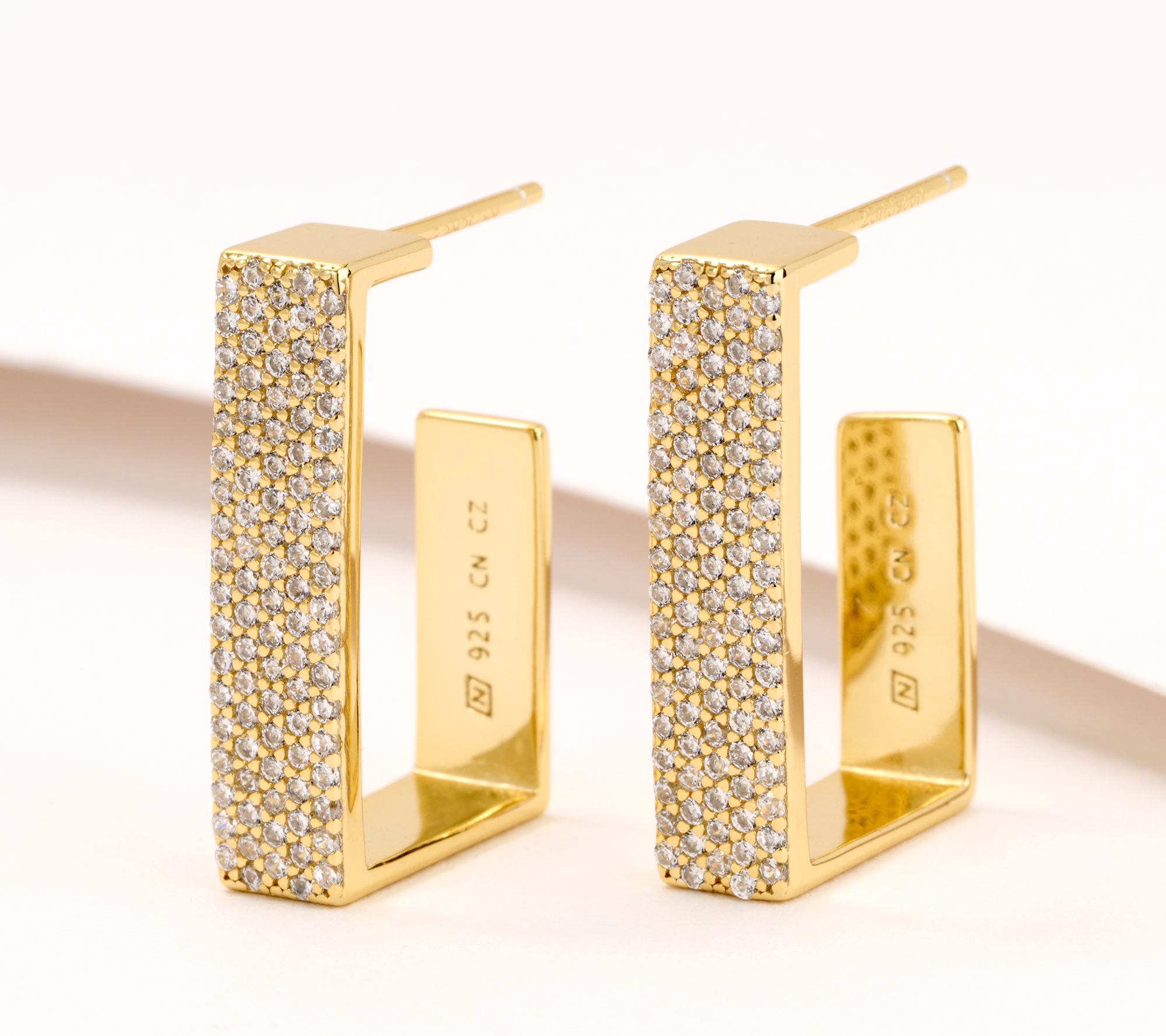 Diamonique U-Shape Pave Hoop Earrings, Sterling Silver