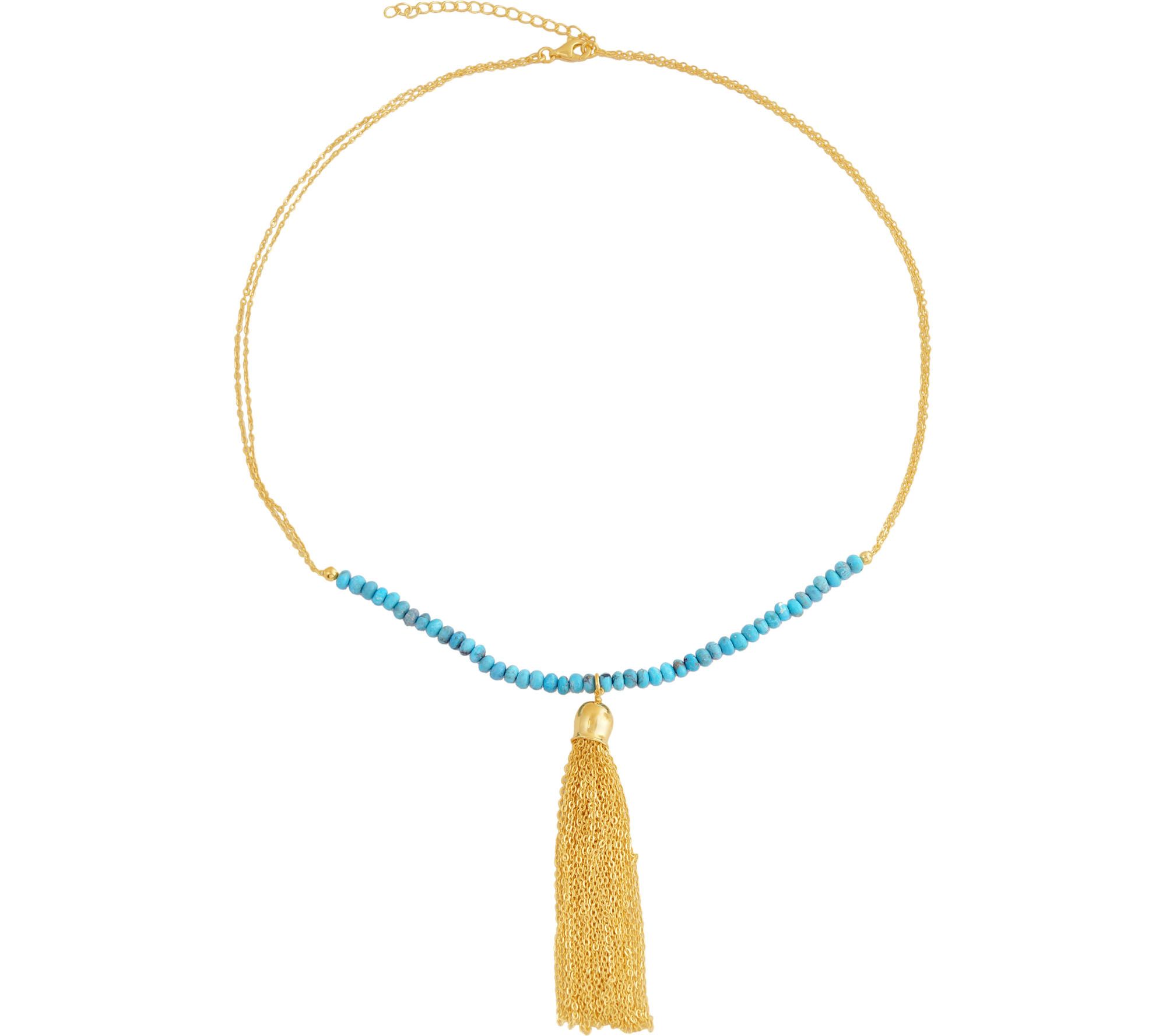 Turquoise Bead Tassel Necklace, Sterling