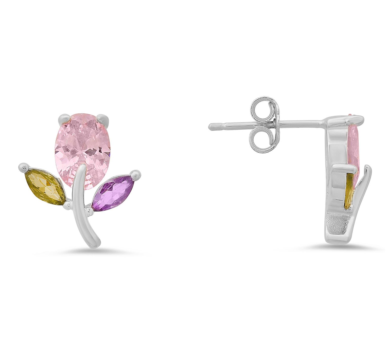 Diamonique Multi-Color Flower Stud Earrings, Sterling Silver