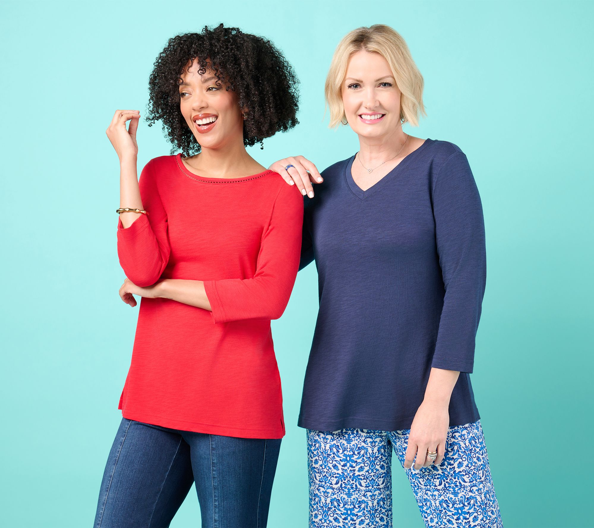 Belle by Kim Gravel Set of 2 3/4 Sleeve Slub Knit Tops