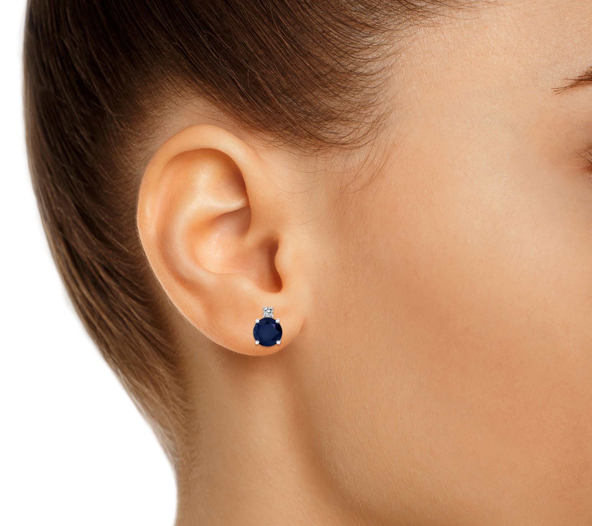 14K Gold 1.30 cttw Sapphire & Diamond Accent Stud Earrings