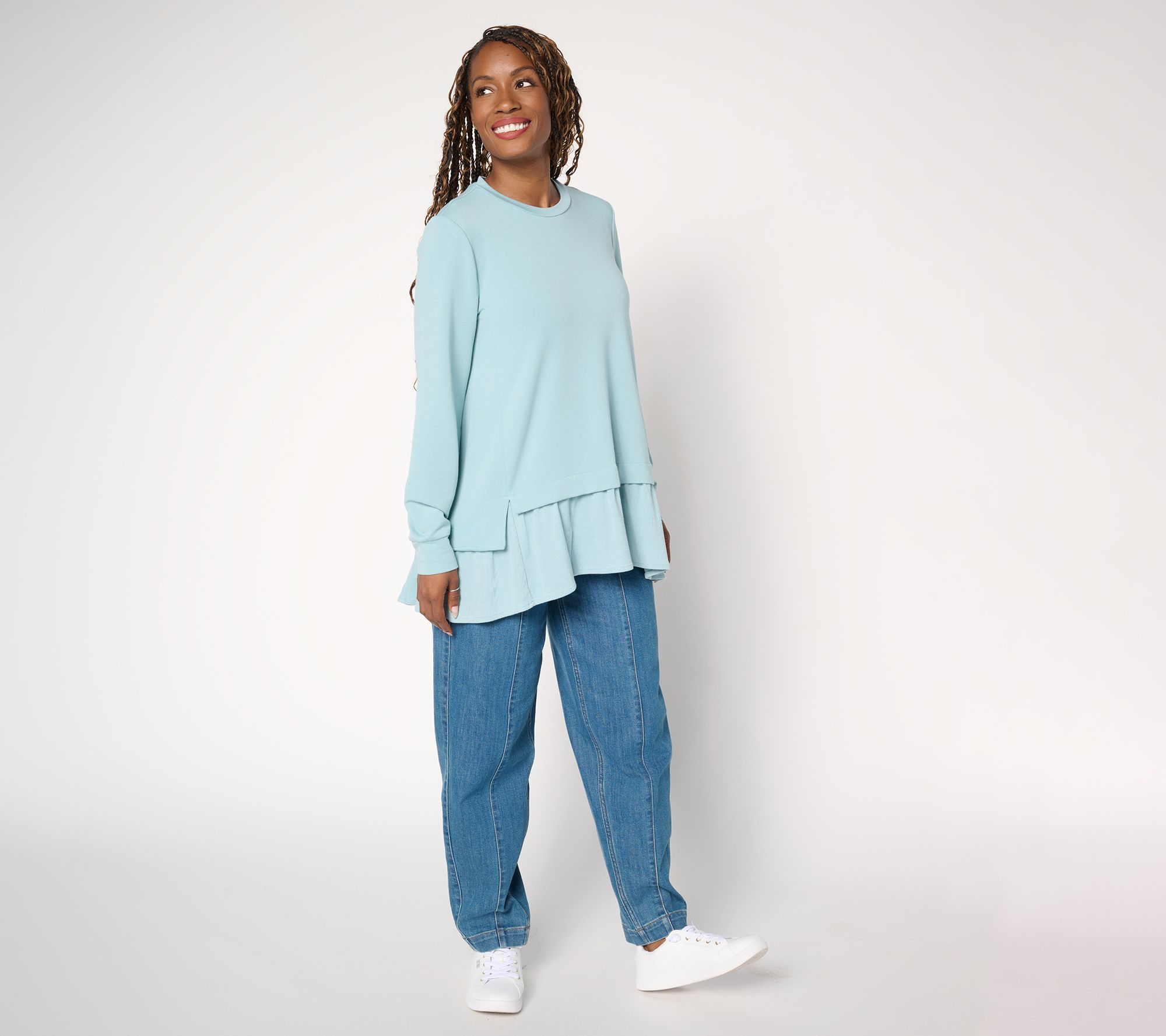 LOGO by Lori Goldstein French Terry Top with Rib Knit Hem