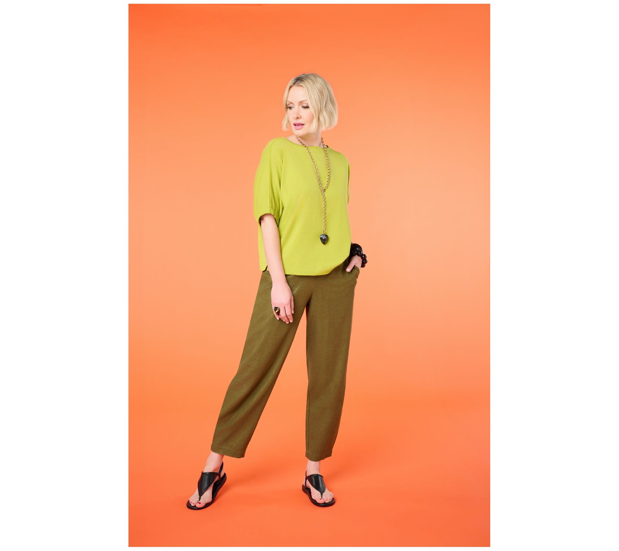 Carla Rockmore Collection Regular Foil Linen Blend Lantern Pant