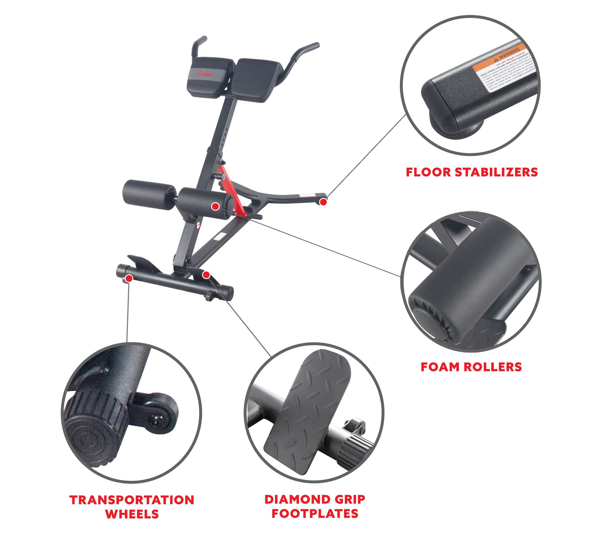 Sunny Health Fitness Roman Chair w/ Dip Station- SF-BH620062