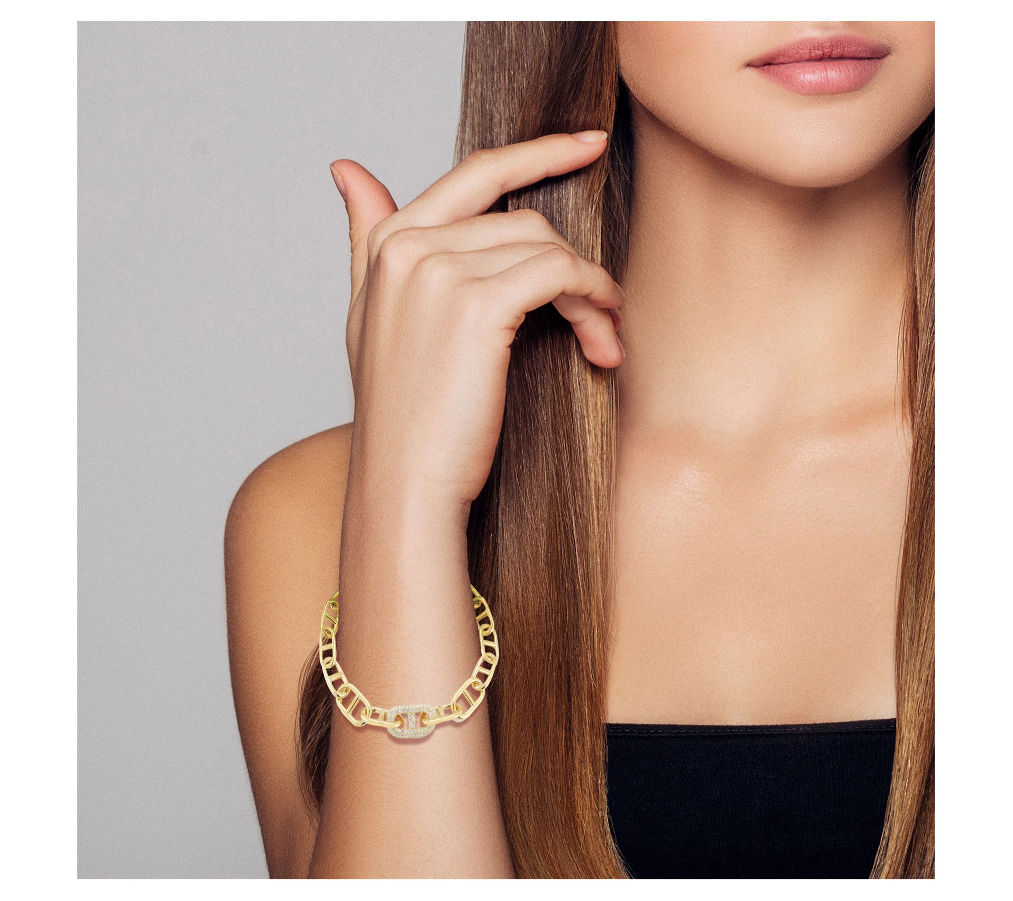 Sterlina Silver Bold Pave Mariner-Link Bracelet, Sterling