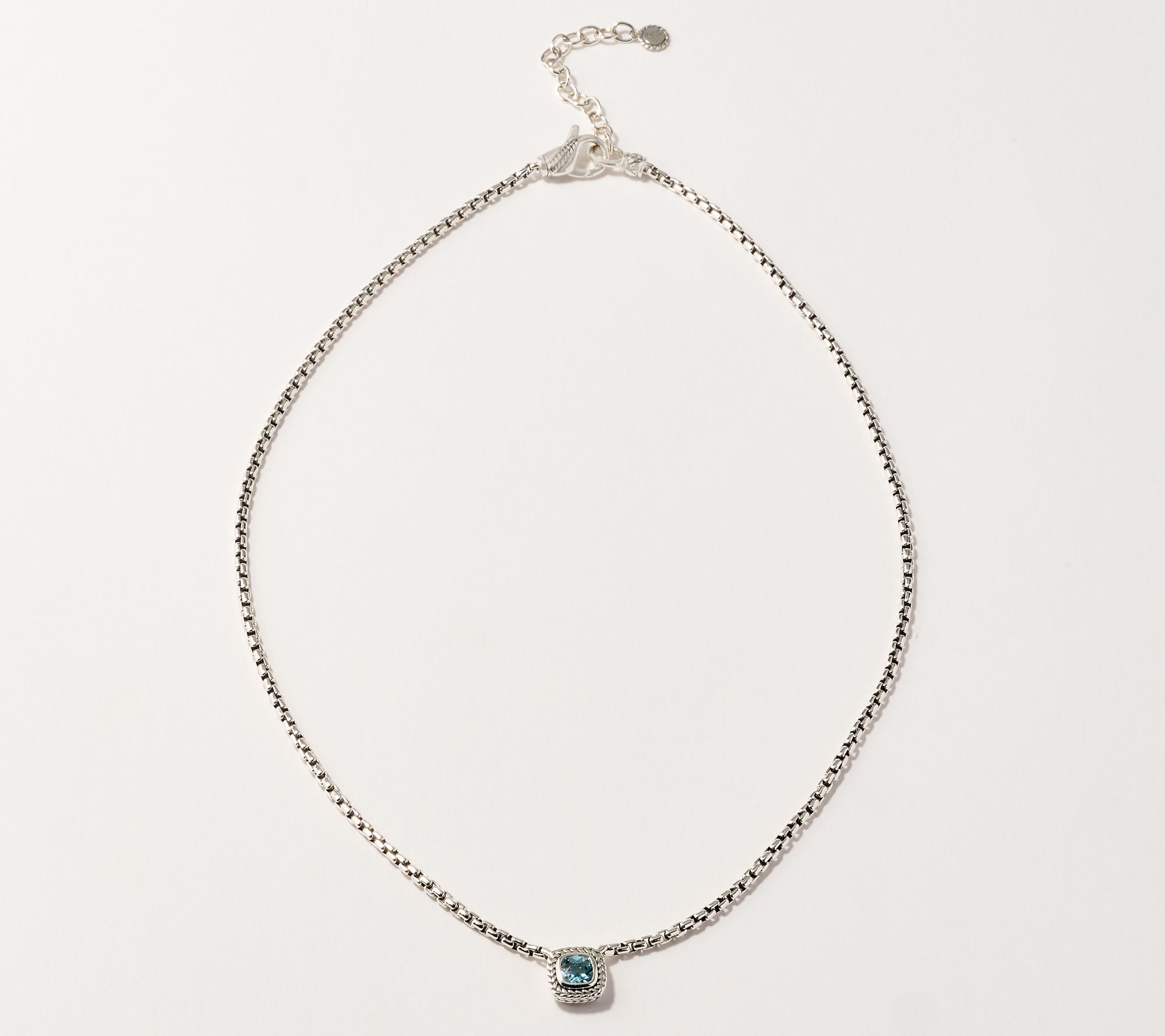 JAI Sterling Silver Gemstone Station 2.7mm Box Chain Necklace