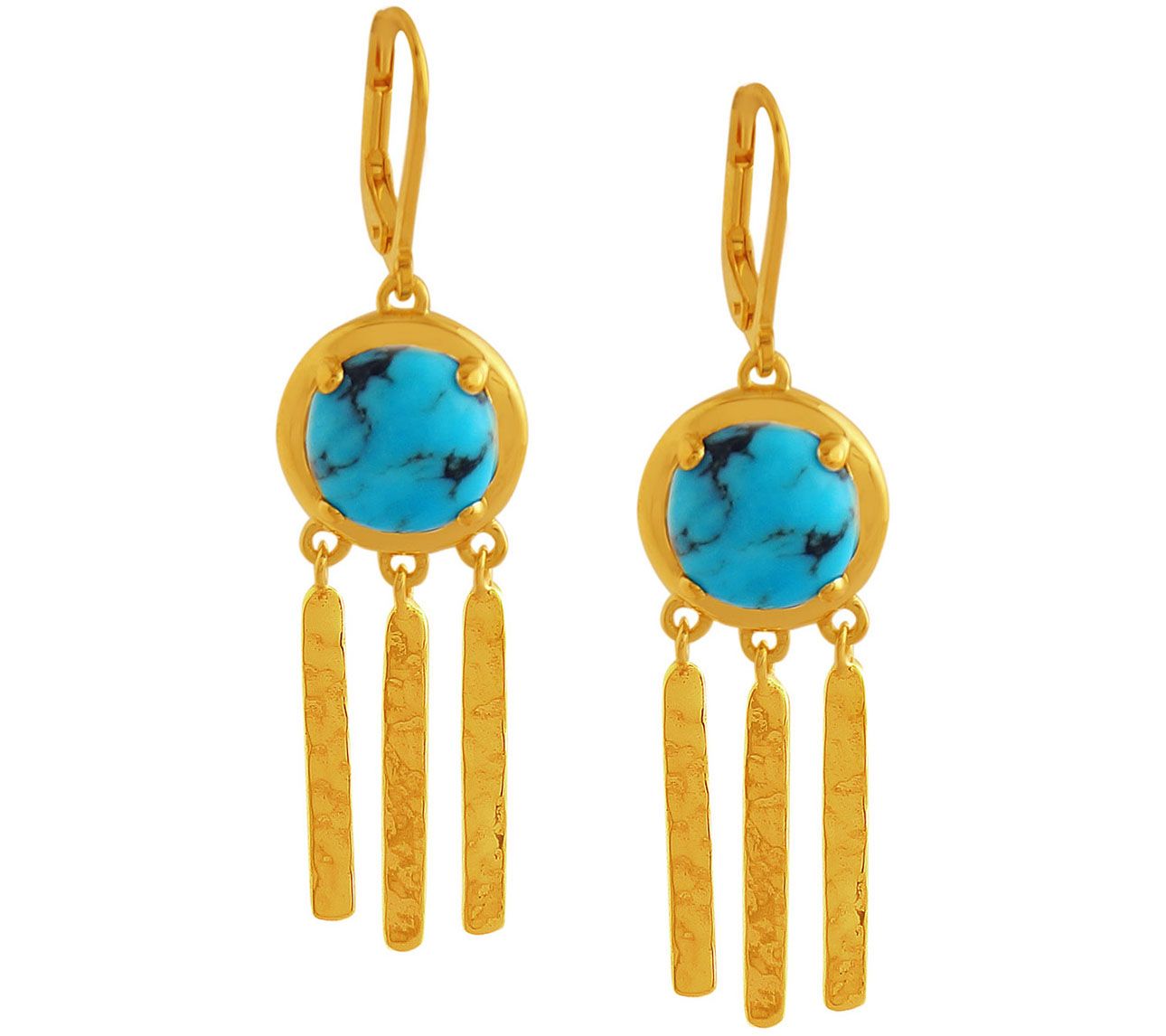 Turquoise Hammered Fringe Earrings, Sterling