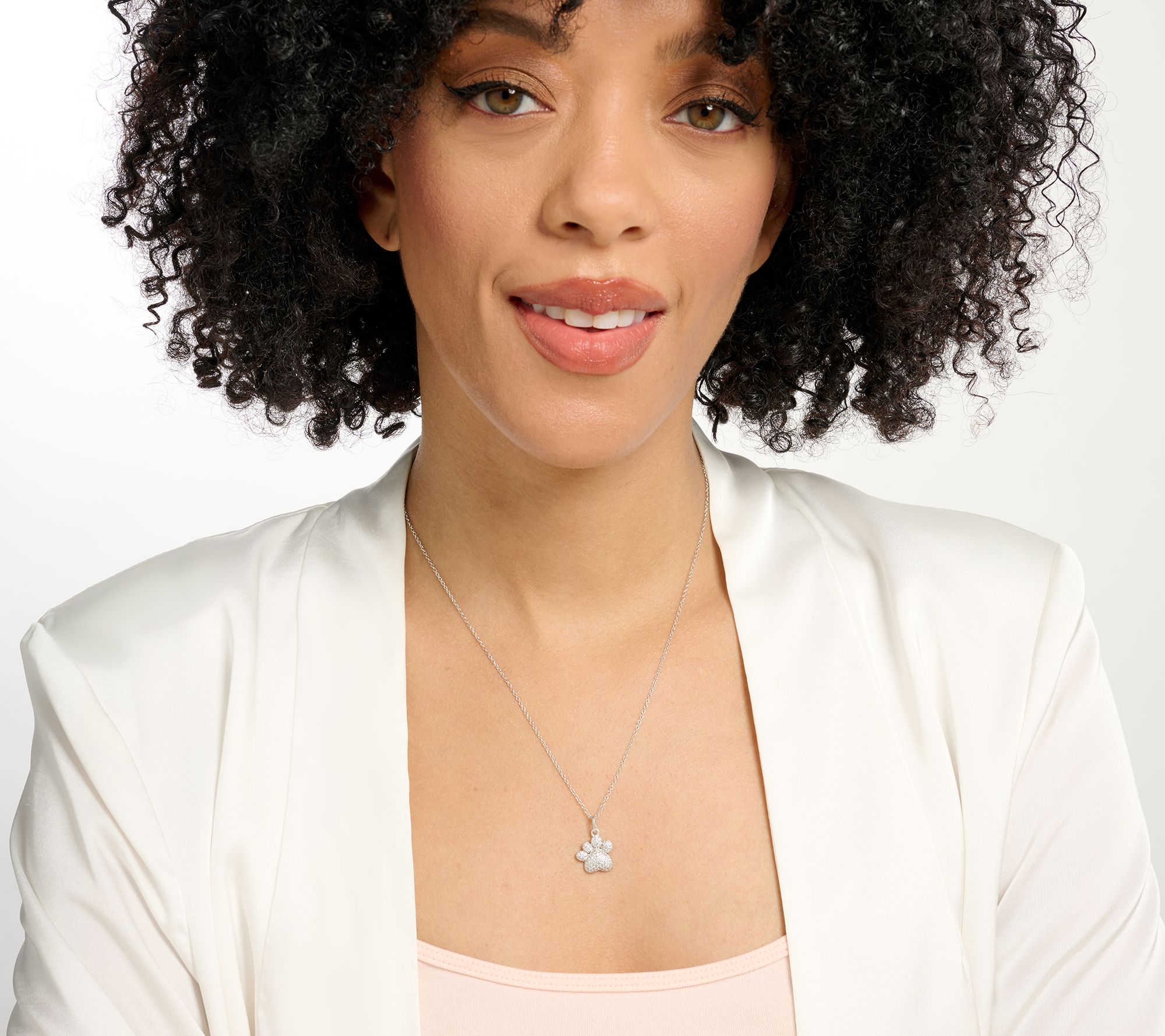 Diamonique Puffed Symbol Pendant Necklace, Sterling Silver