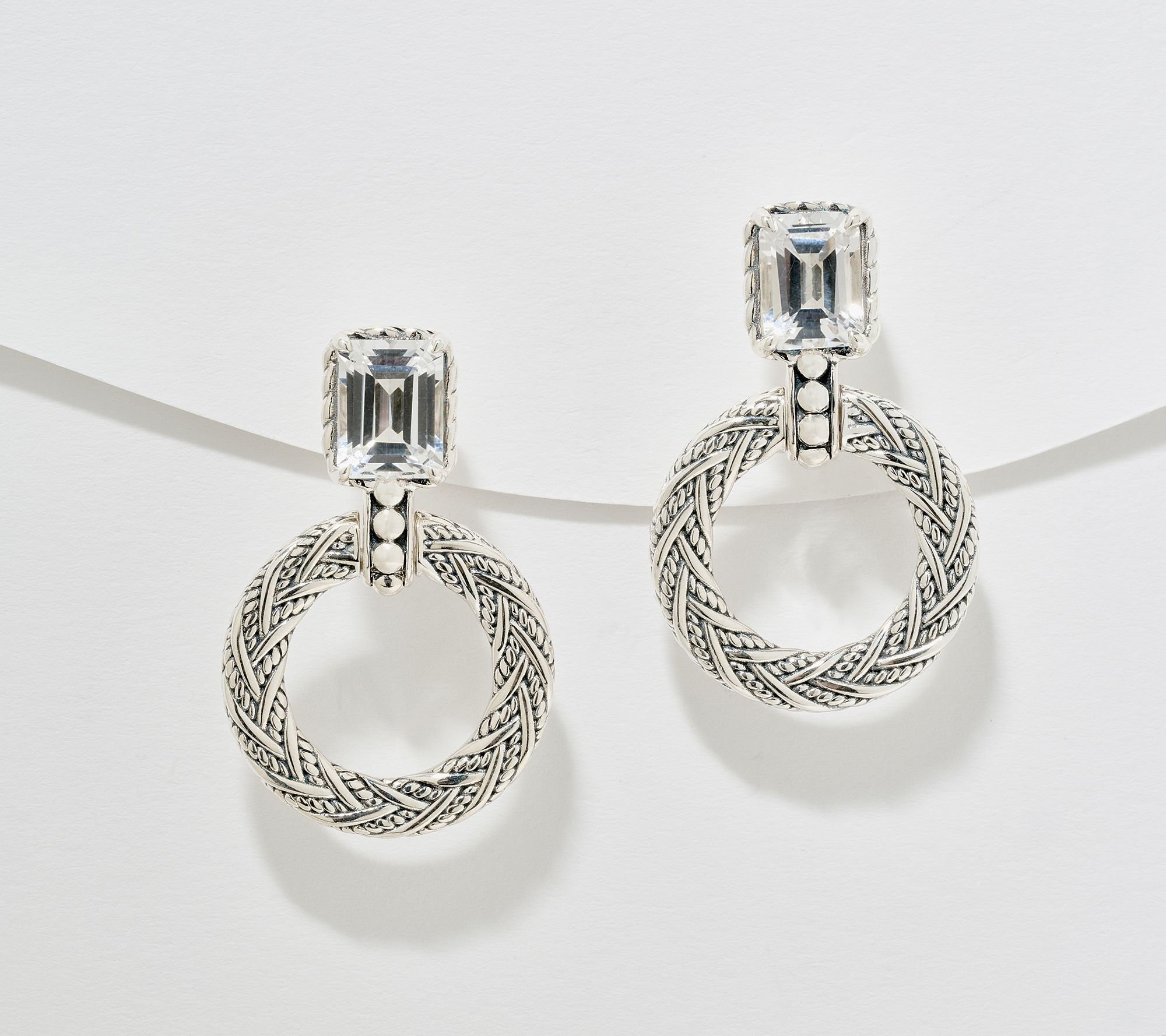 JAI Sterling Silver Legacy Woven Emerald Cut Hoop Earrings