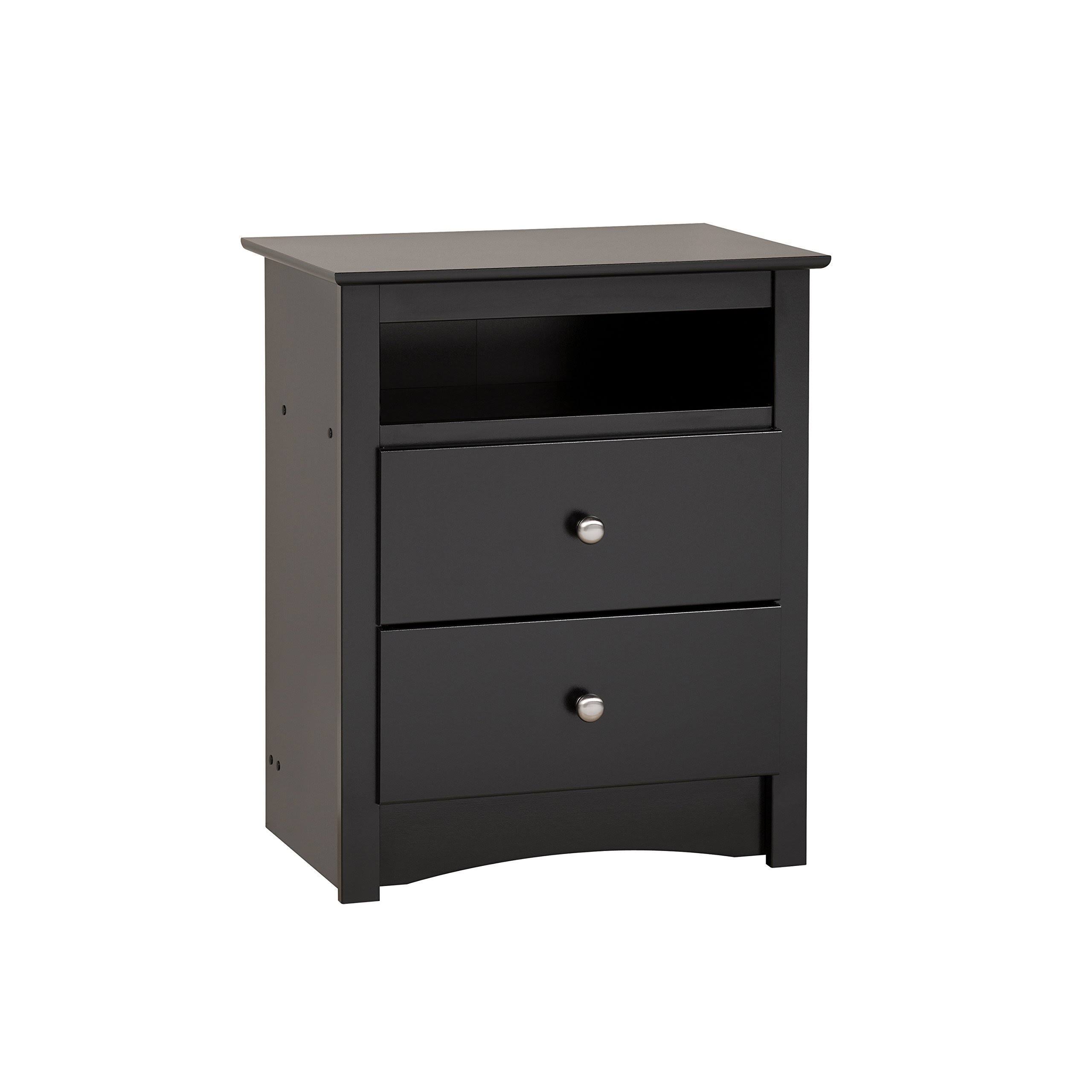 Prepac Black Sonoma Tall 2 Drawer Nightstand with Open Shelf