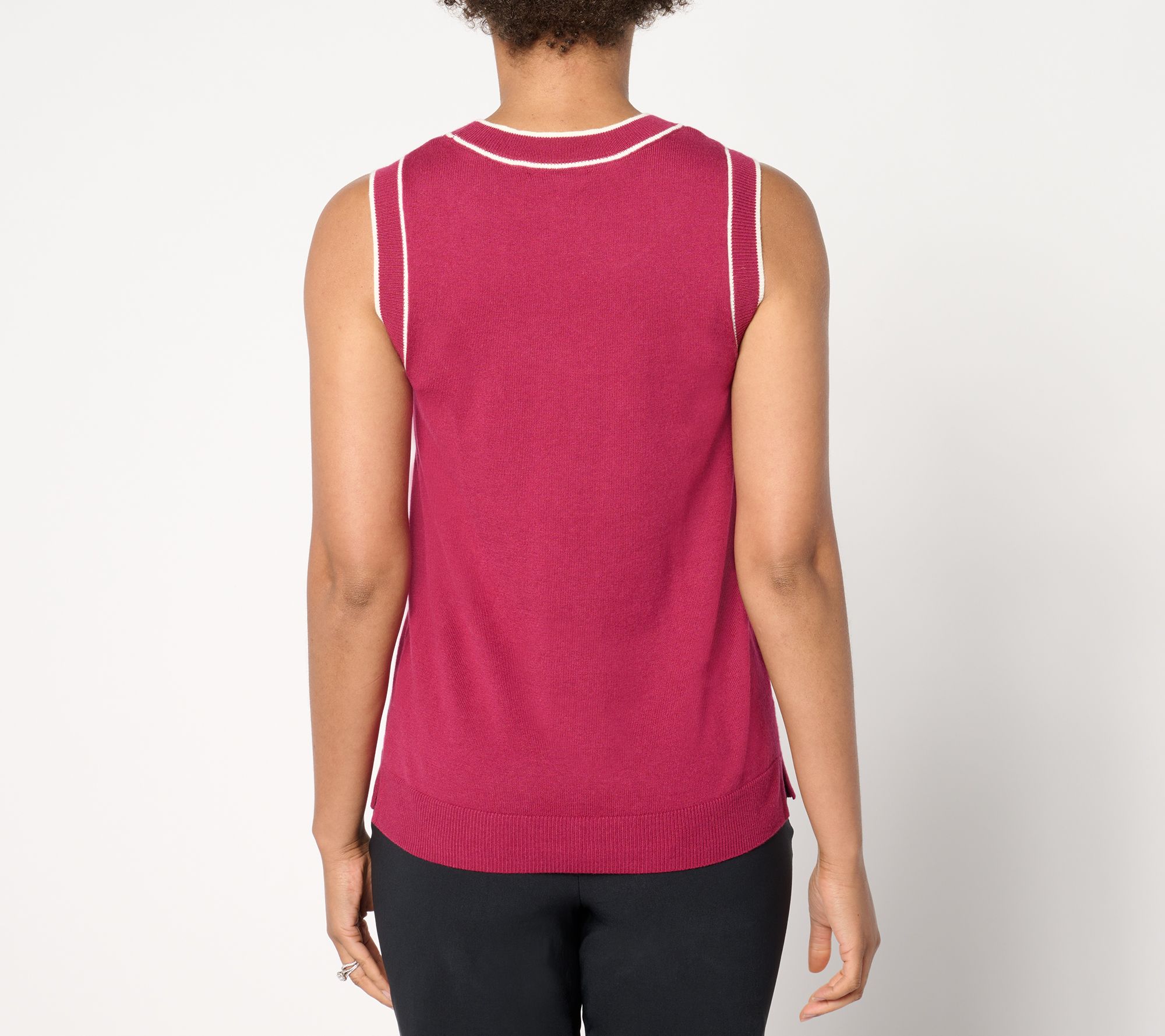 Isaac Mizrahi Live! Classic Sweater Shell with Trim Tipping