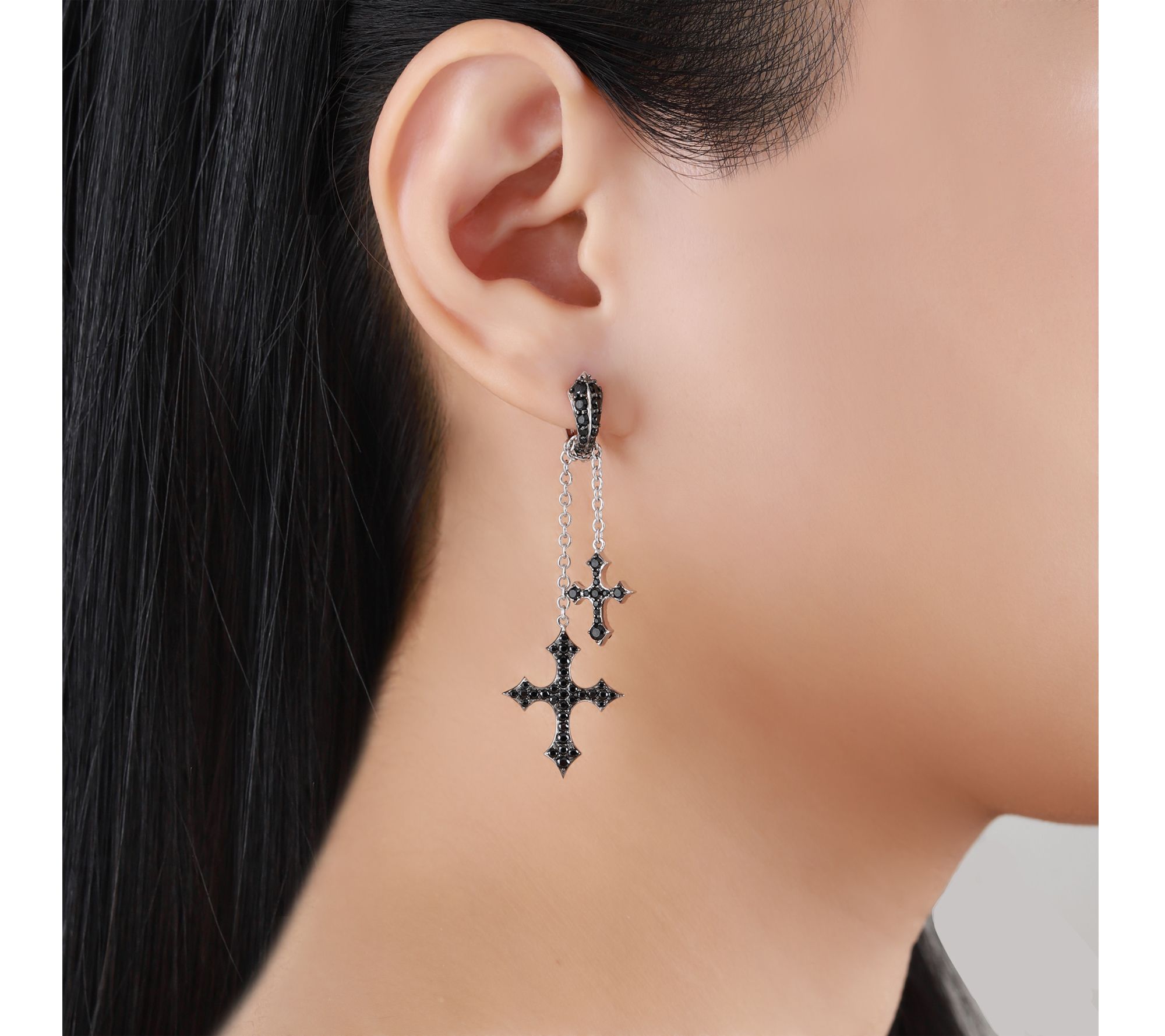 Margo Manhattan Sterling Black Spinel FAITH Cross Earrings