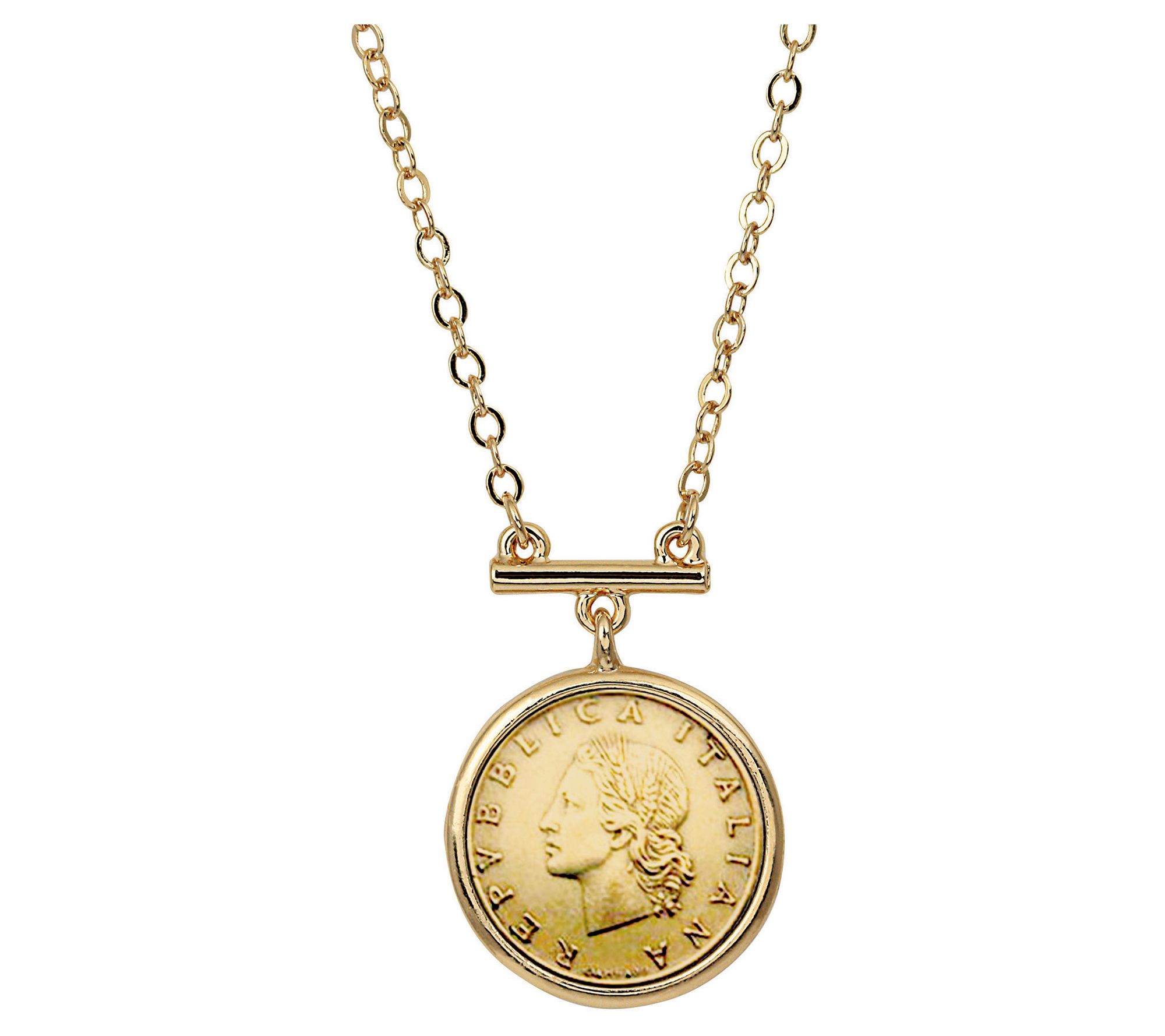 American Coin Italian 20 Lira Gold Tone Coin Necklace