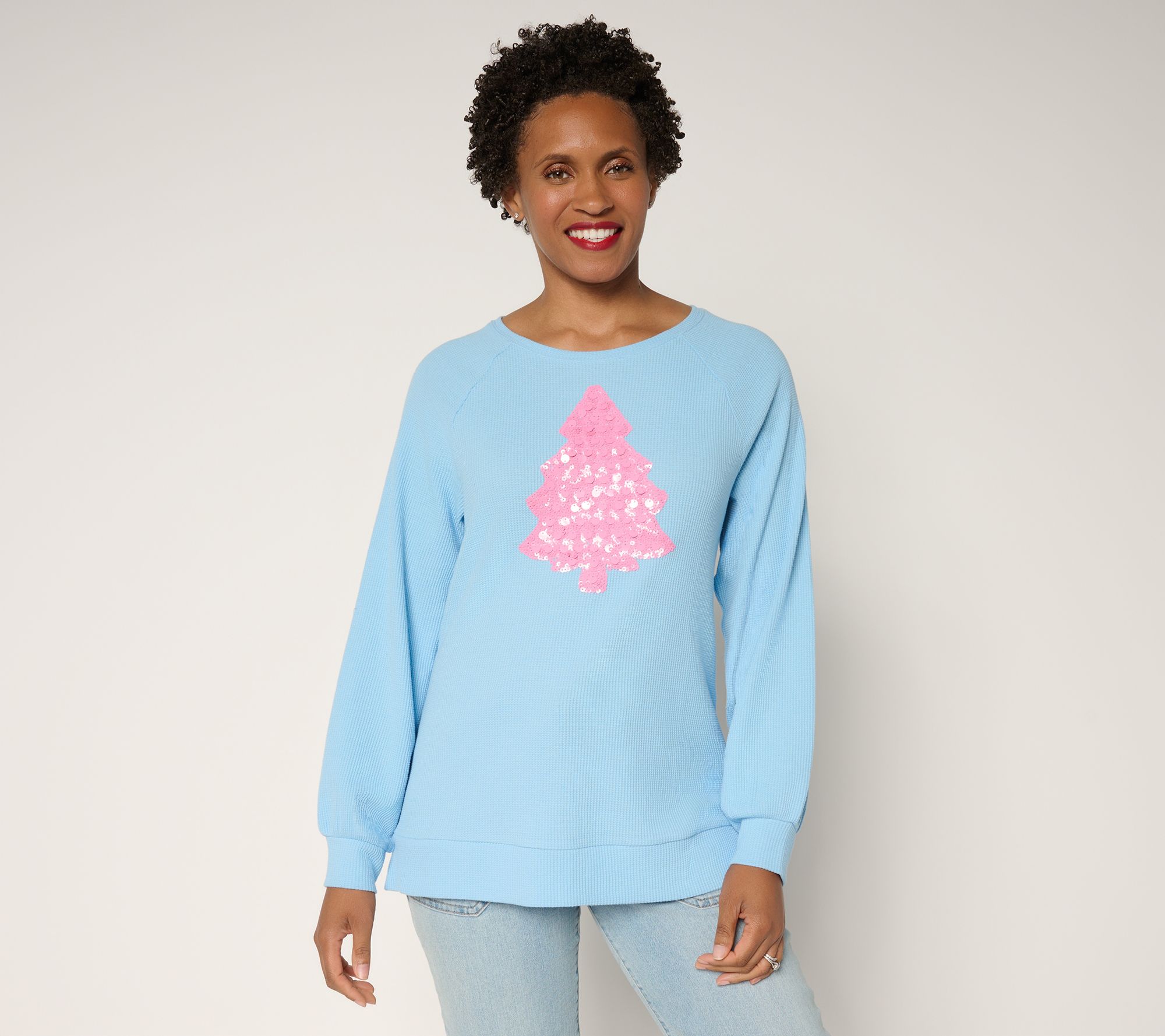 Quacker Factory Dreaming of a Pink Christmas Waffle Top