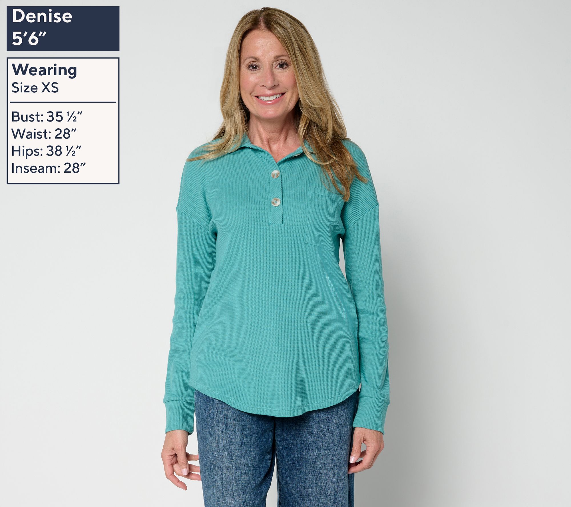 Belle by Kim Gravel Micro Waffle Horn Button Henley Top