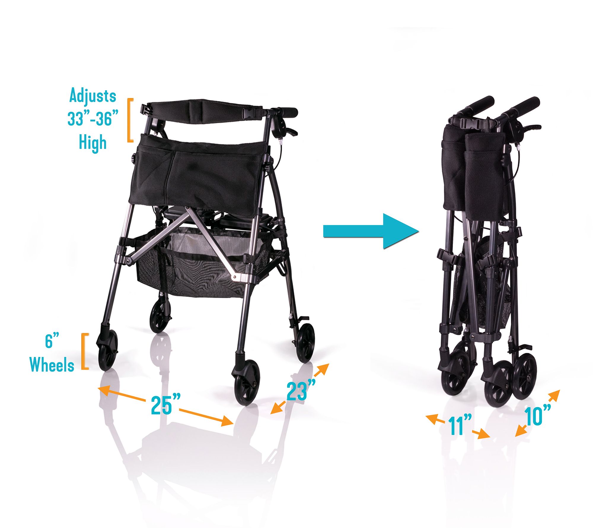 Stander EZ Fold-N-Go Ultra Light Rollator with Accessories
